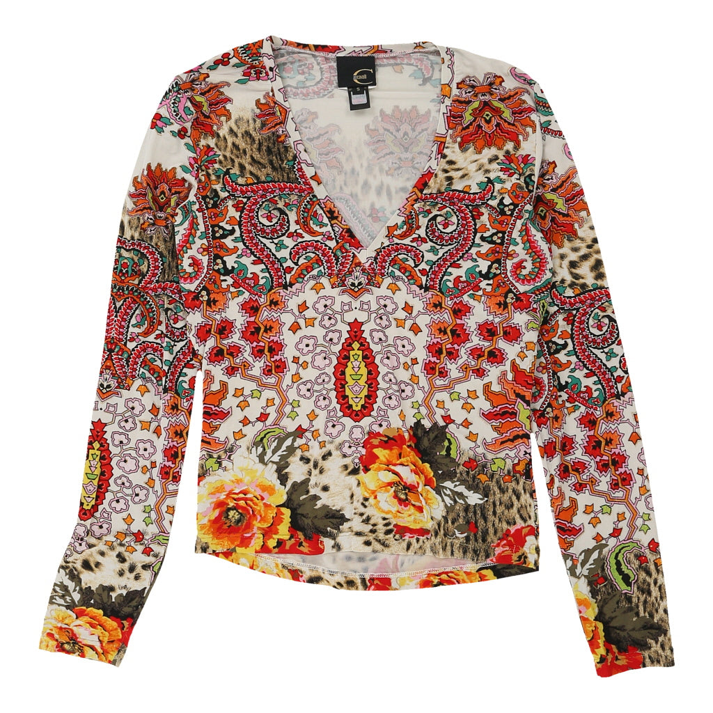 Just Cavalli Long Sleeve Top - Small White Polyester | Size: small Refurbished - N/A (Preloved Designer is not a specific brand, it refurbished available on Cerqular