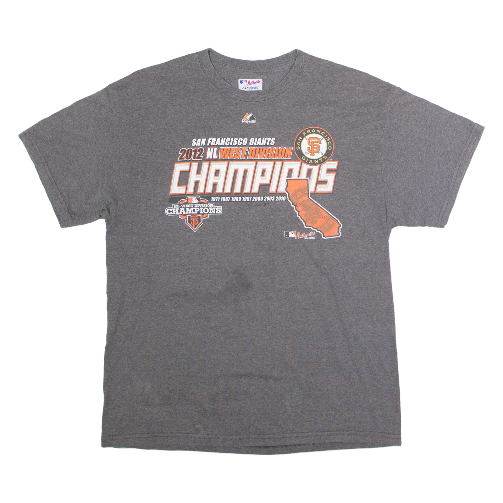 MAJESTIC San Francisco Giants 2012 NL West DIvision Champions Mens T-Shirt Grey USA L Refurbished - N/A refurbished available on Cerqular