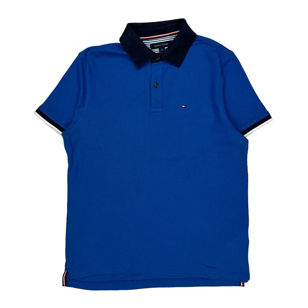 Tommy Hilfiger Polo Shirt - Medium Blue Cotton Refurbished - Thrifted (note: this is a term often used to describe second- refurbished available on Cerqular