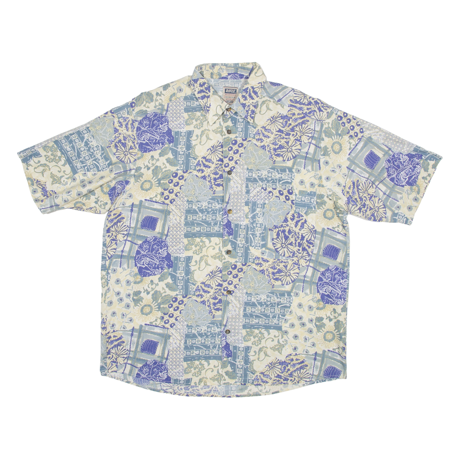 RIFLE Mens Shirt Blue 90s Crazy Pattern L Refurbished - N/A refurbished available on Cerqular