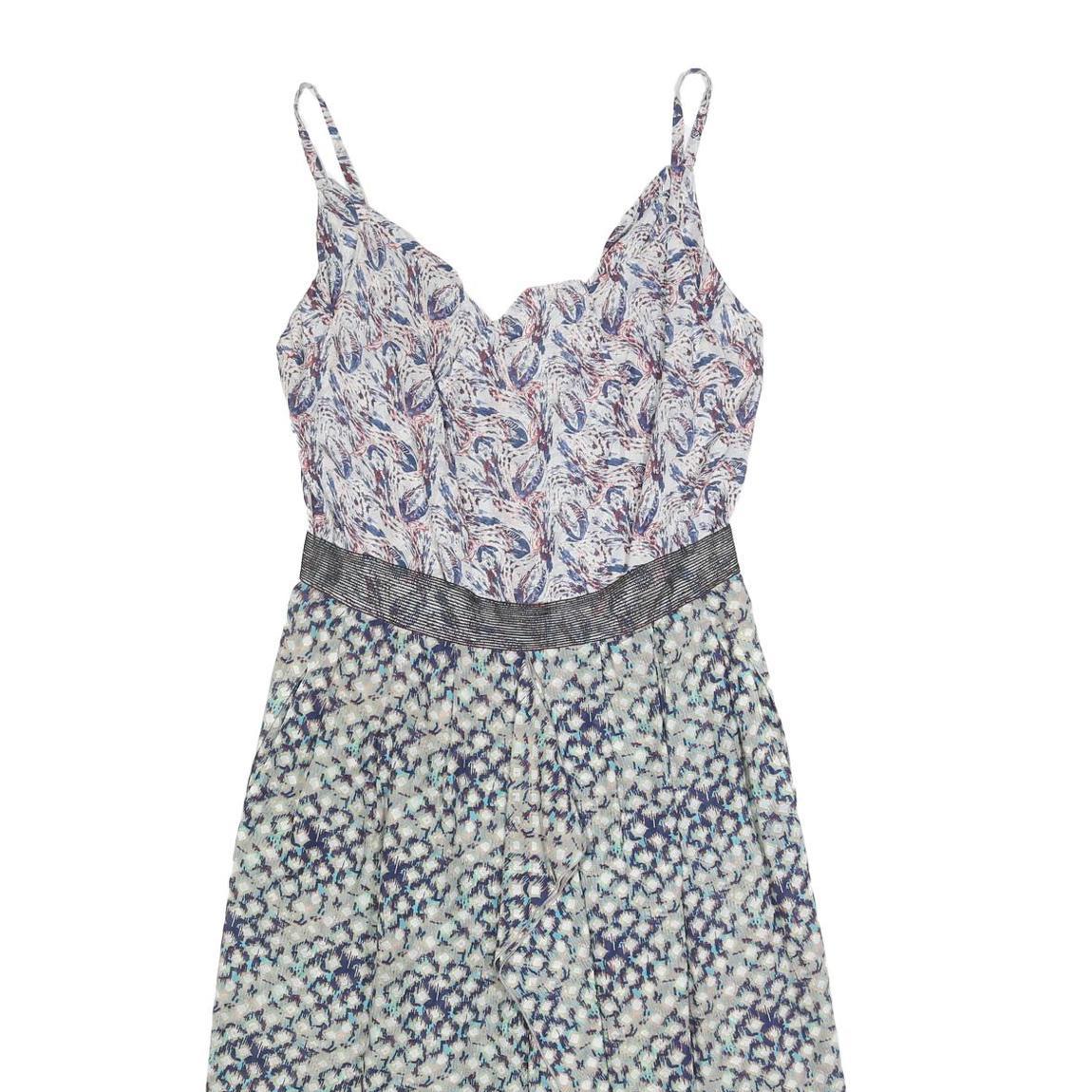 RONALD MOURET Womens White & Blue Sleeveless Fit & Flare Polyester Blend Dress Refurbished - N/A refurbished available on Cerqular