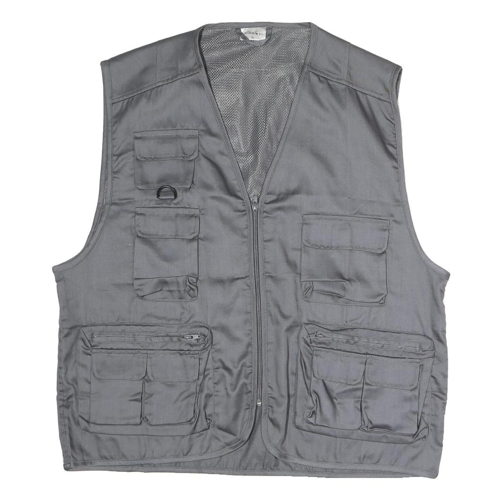 Mens Grey Utility Zip Jacket XL Polyester Blend Plain Multi Pocket Workwear Vest Refurbished - N/A refurbished available on Cerqular