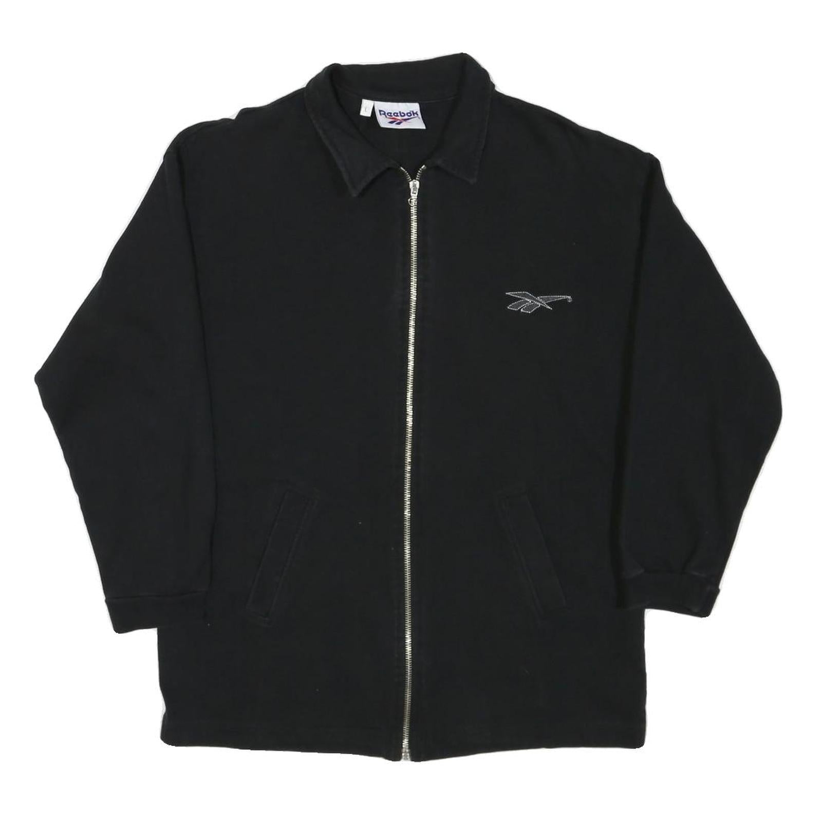 REEBOK Womens Black Cotton Blend Jacket L Zip Plain Lightweight Casual Refurbished - N/A refurbished available on Cerqular