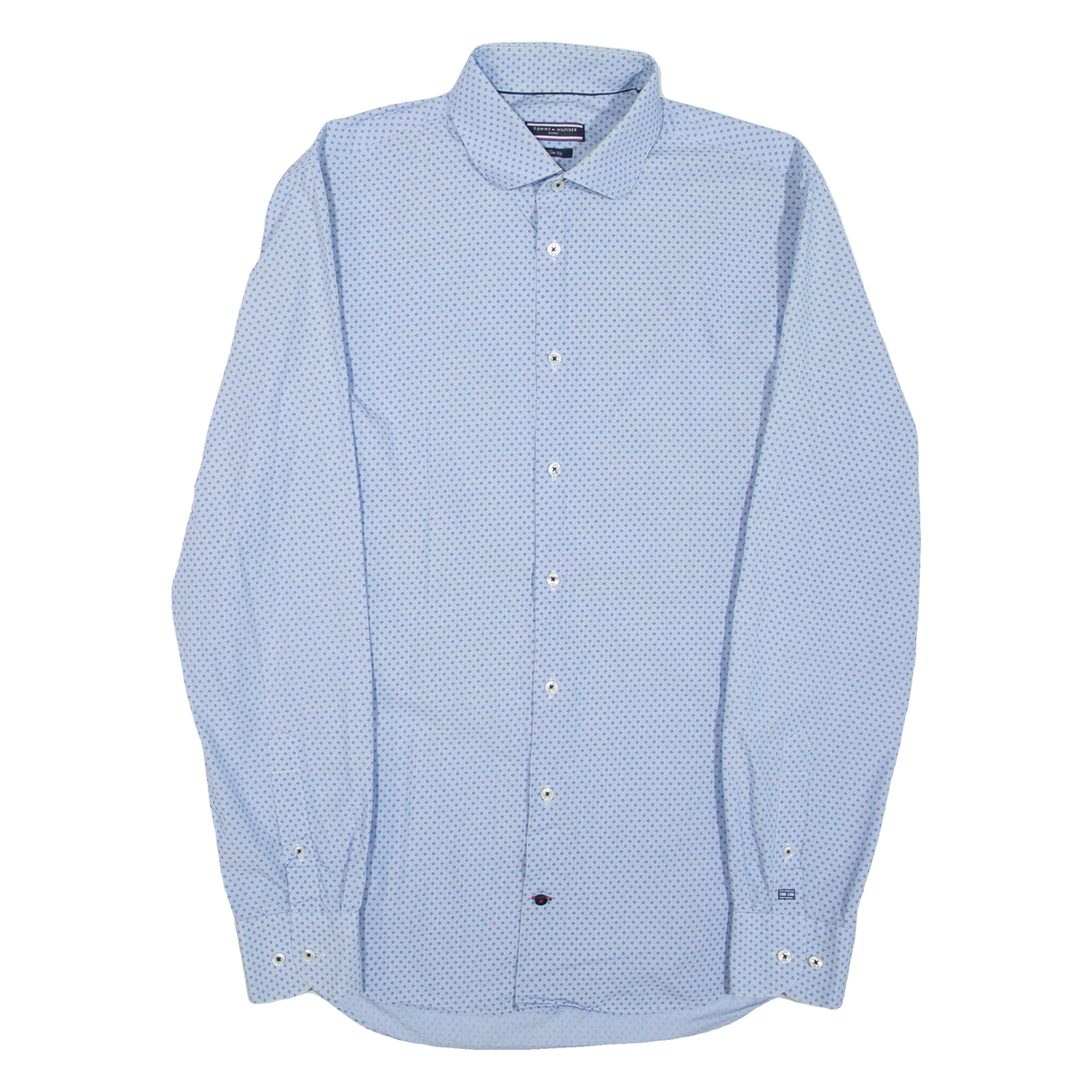 TOMMY HILFIGER Slim Fit Mens Shirt Blue Spotted Long Sleeve M Refurbished - N/A refurbished available on Cerqular