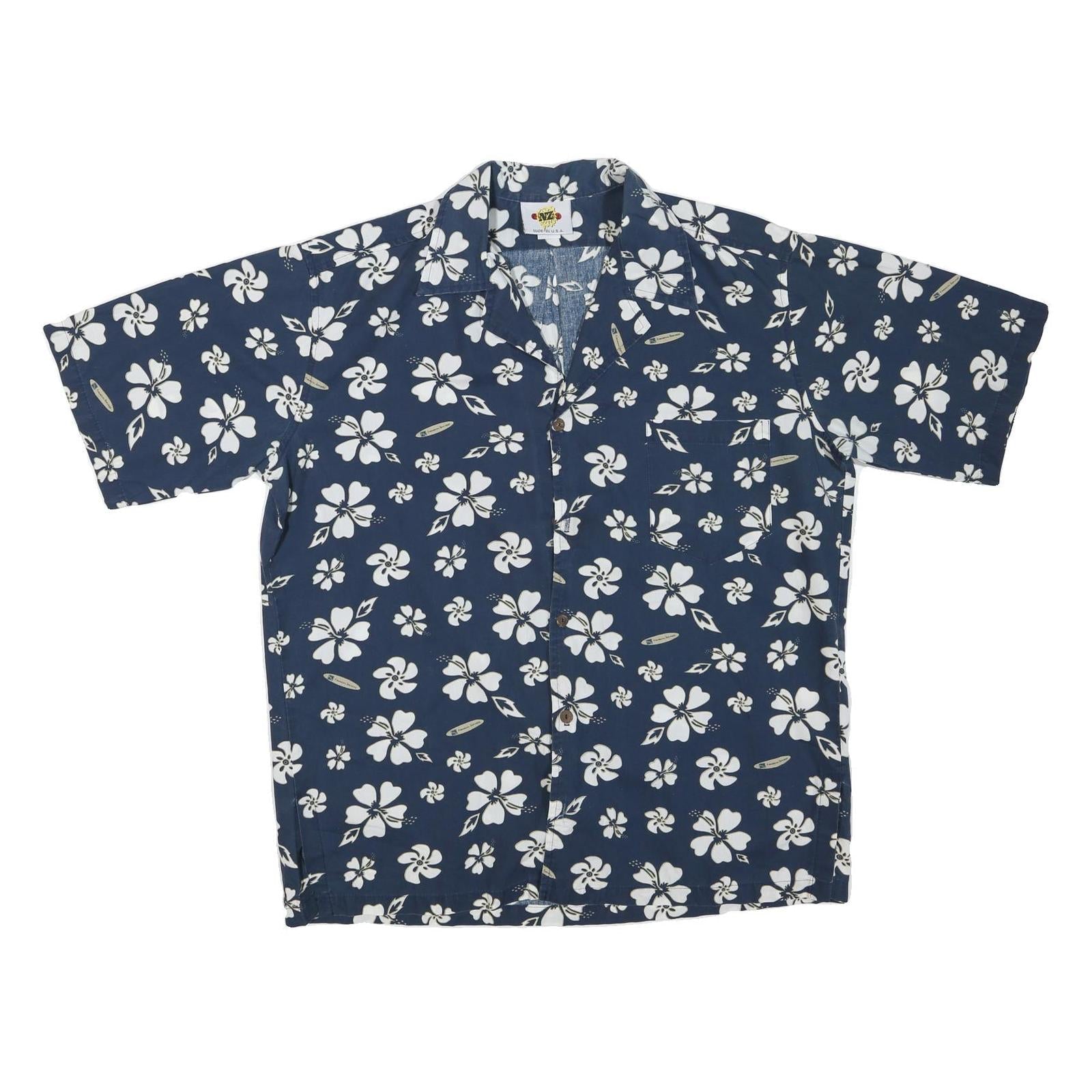Mens Blue & White Floral Hawaiian Style Shirt L Cotton Summer Casual Short Refurbished - N/A refurbished available on Cerqular