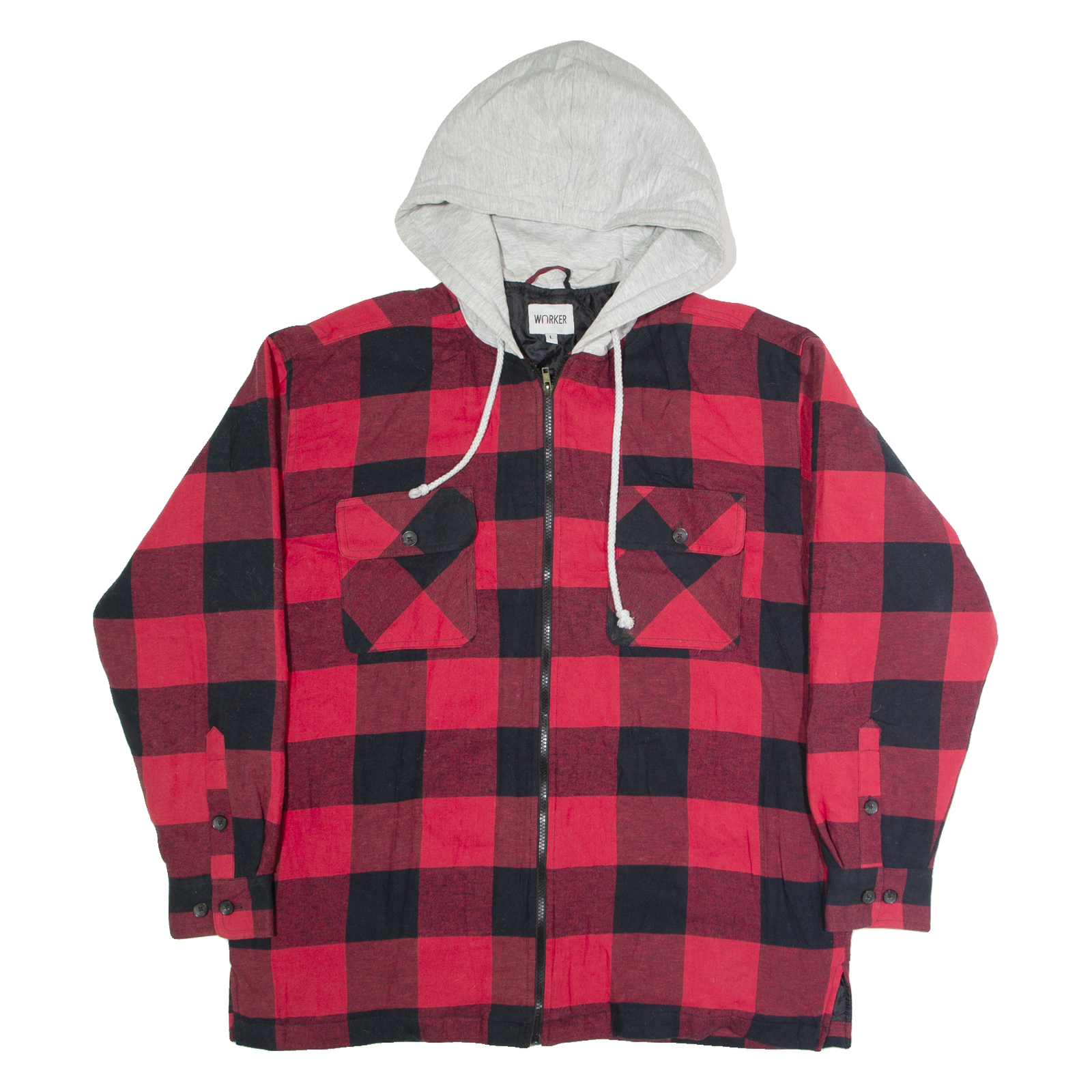 WORKER Quilted Lined Mens Lumberjack Jacket Red Hooded Check L Refurbished - N/A refurbished available on Cerqular