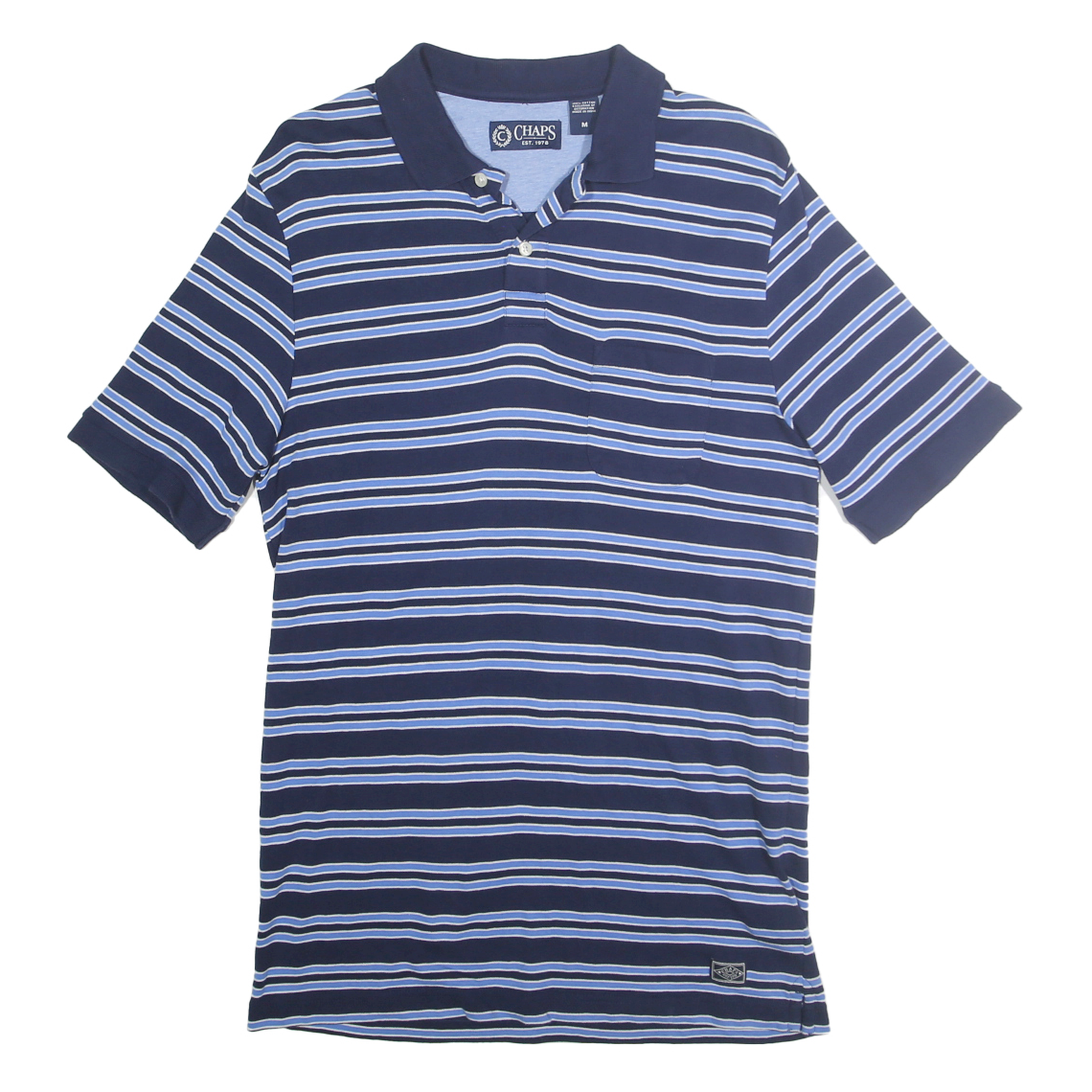 CHAPS Mens Blue & White Striped Short Sleeve Polo Shirt M Cotton Casual Refurbished - N/A refurbished available on Cerqular