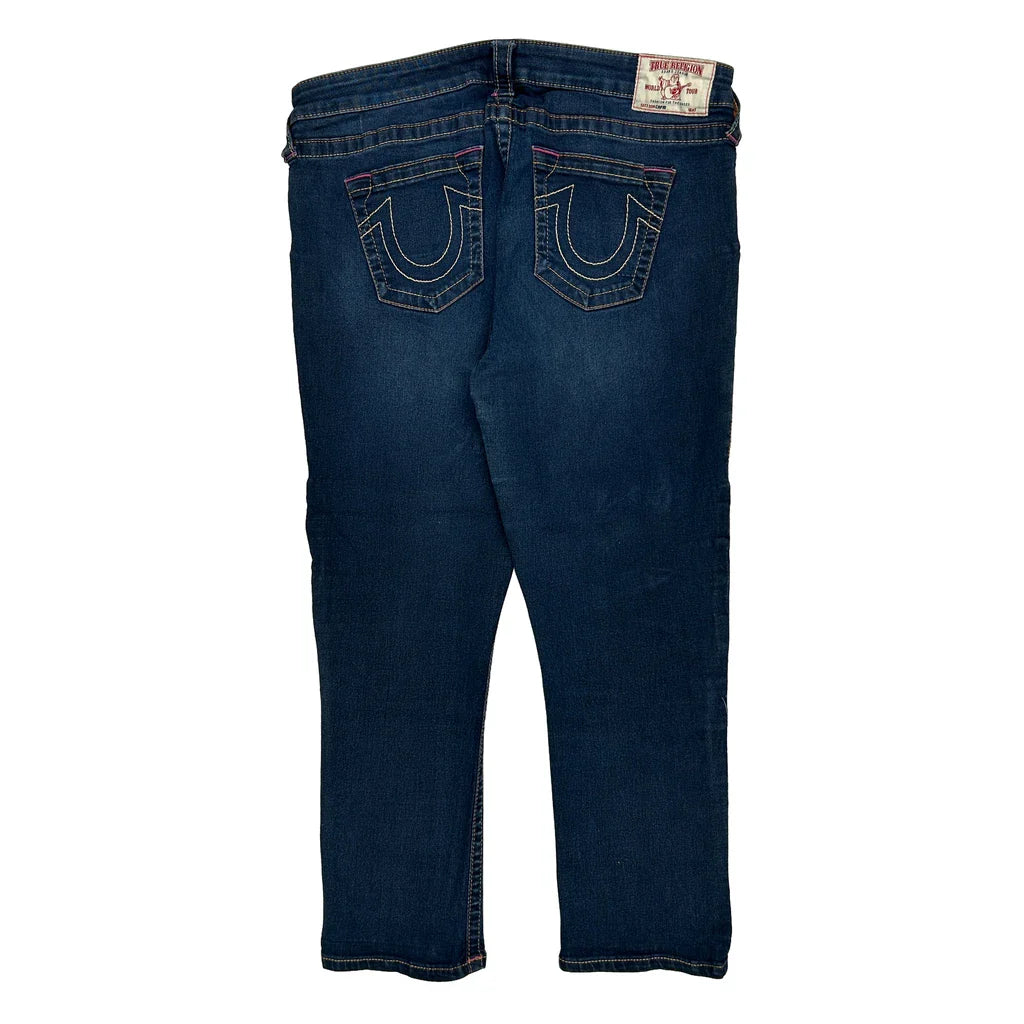 True Religion Contrast Stitch Jeans - 32W 28L Dark Wash Cotton Refurbished - Thrifted (note: this is a term often used to describe second- refurbished available on Cerqular