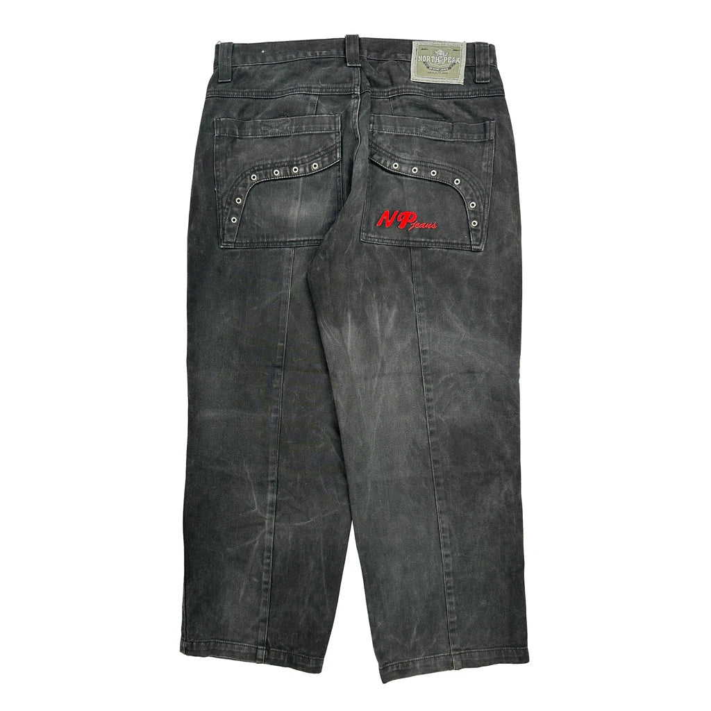 North Peak Double Knee Jeans - 36W 30L Grey Cotton Refurbished - Thrifted (note: this is a term often used to describe second- refurbished available on Cerqular