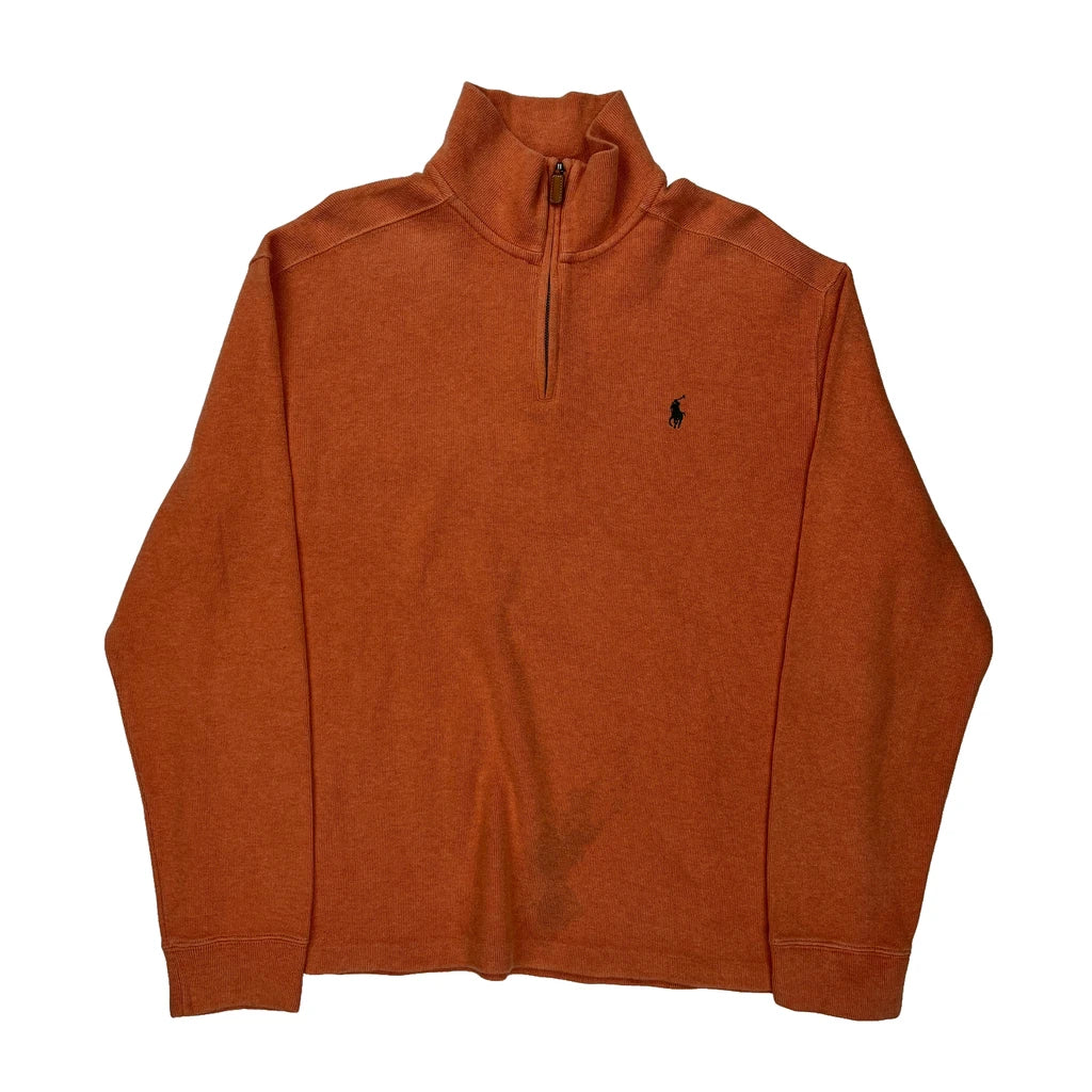 Polo By Ralph Lauren 1/4 Zip - Large Orange Cotton Refurbished - Thrifted (note: this is a term often used to describe second- refurbished available on Cerqular