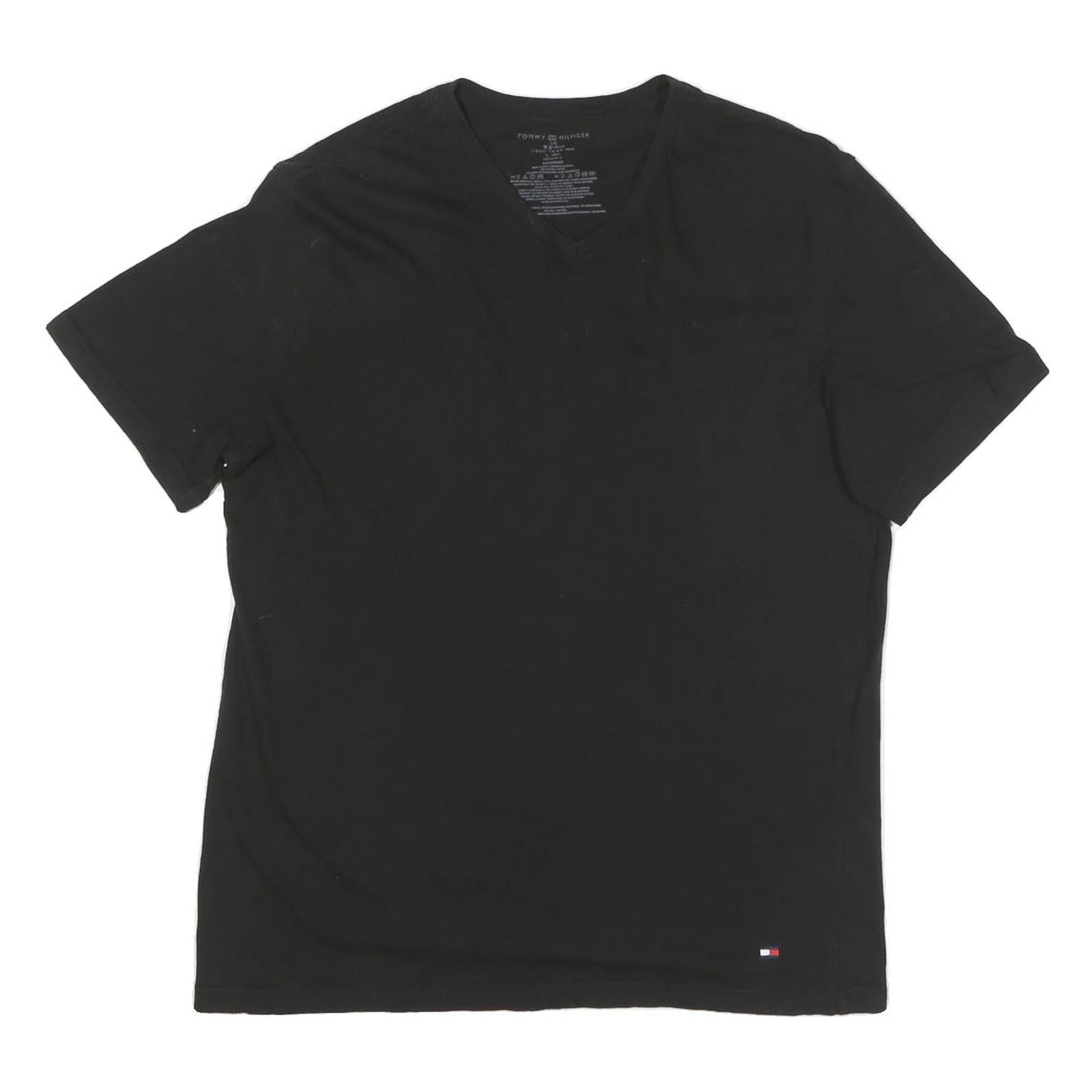TOMMY HILFIGER Mens Black V-Neck T-Shirt L Cotton Blend Classic Fit Logo Refurbished - N/A refurbished available on Cerqular