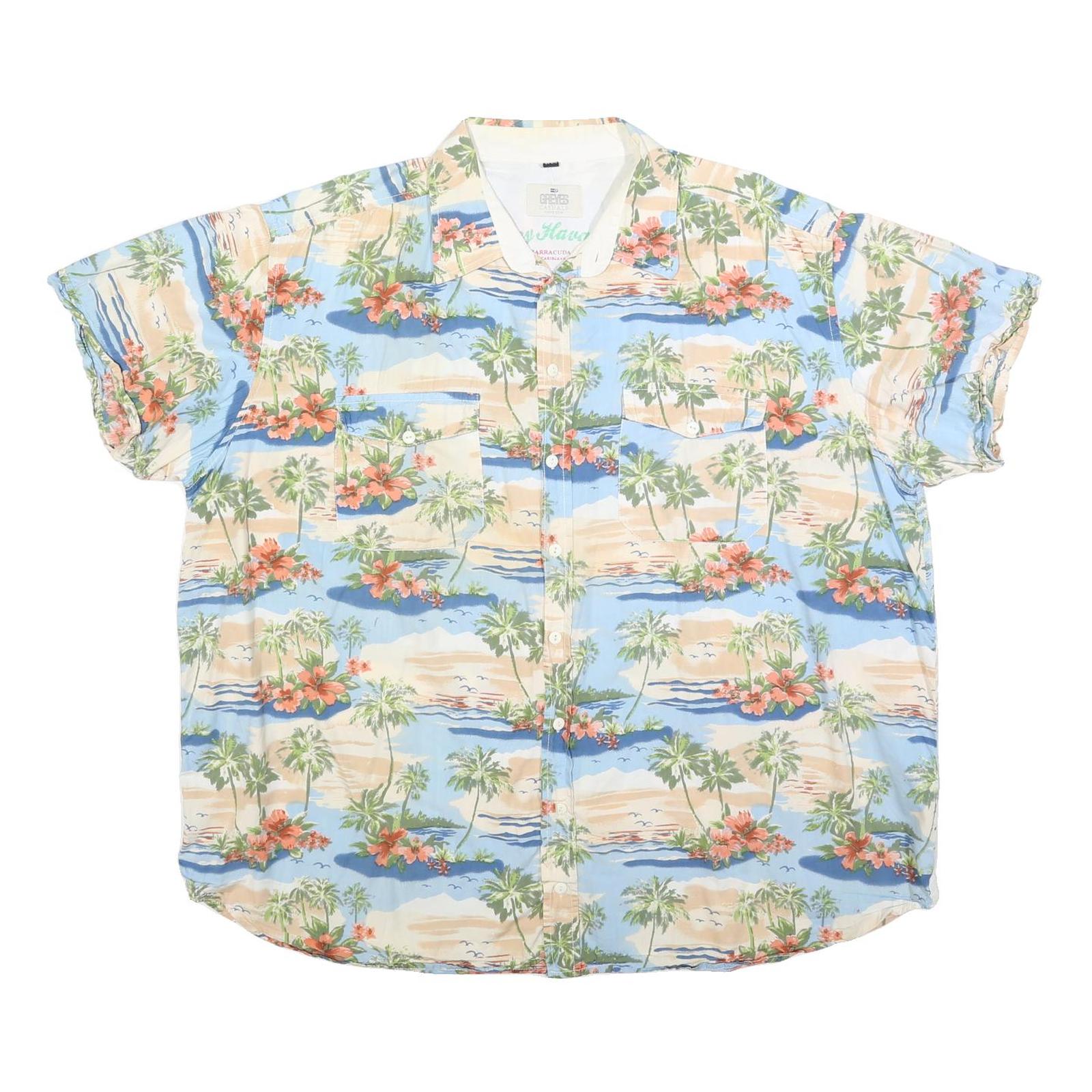GREVES Mens Blue & Beige Hawaiian Shirt 4XL Cotton Blend Casual Summer Beachwear Refurbished - N/A refurbished available on Cerqular