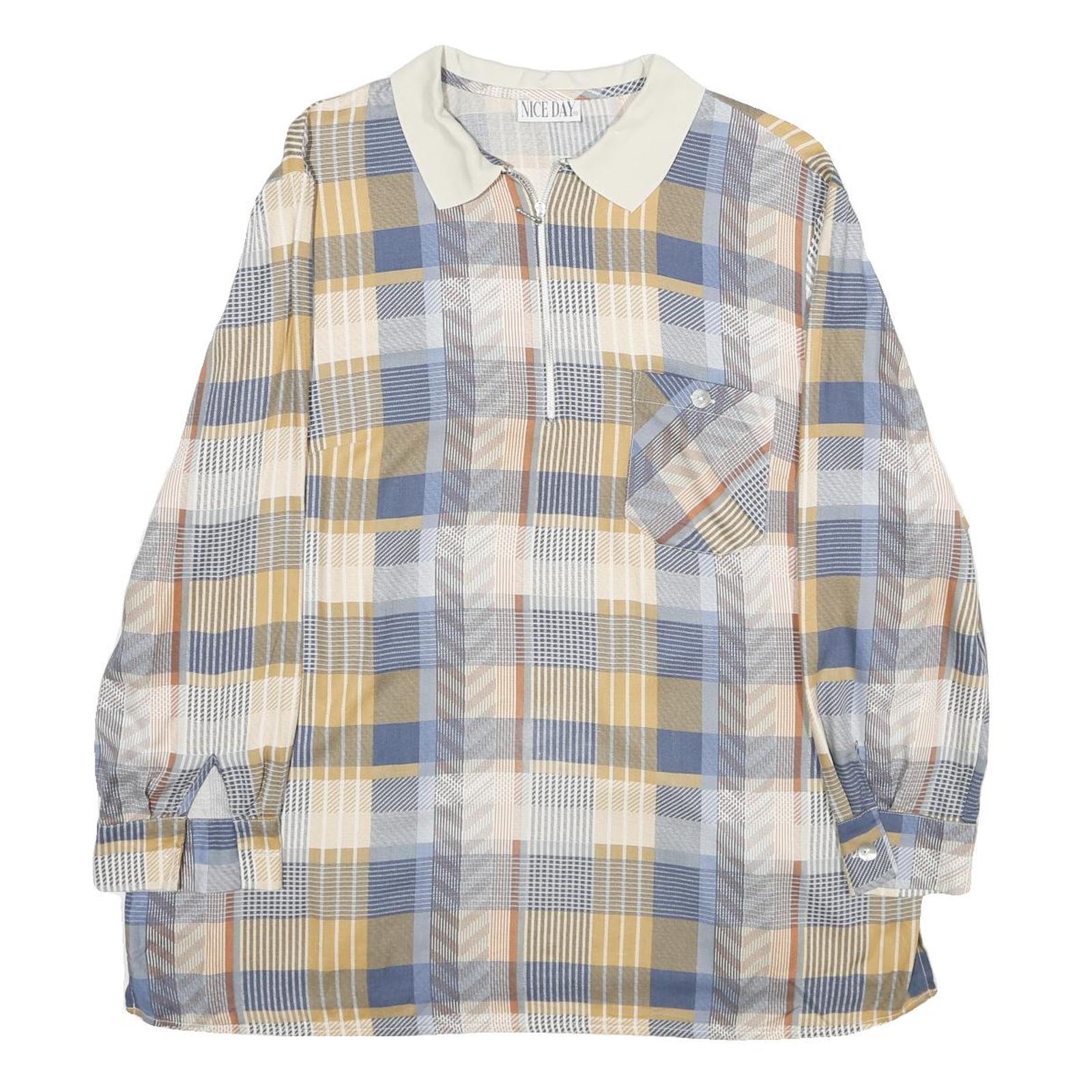 NICE DAY Womens Blue Beige Check Printed Long Sleeve Shirt XL Relaxed Fit Refurbished - N/A refurbished available on Cerqular