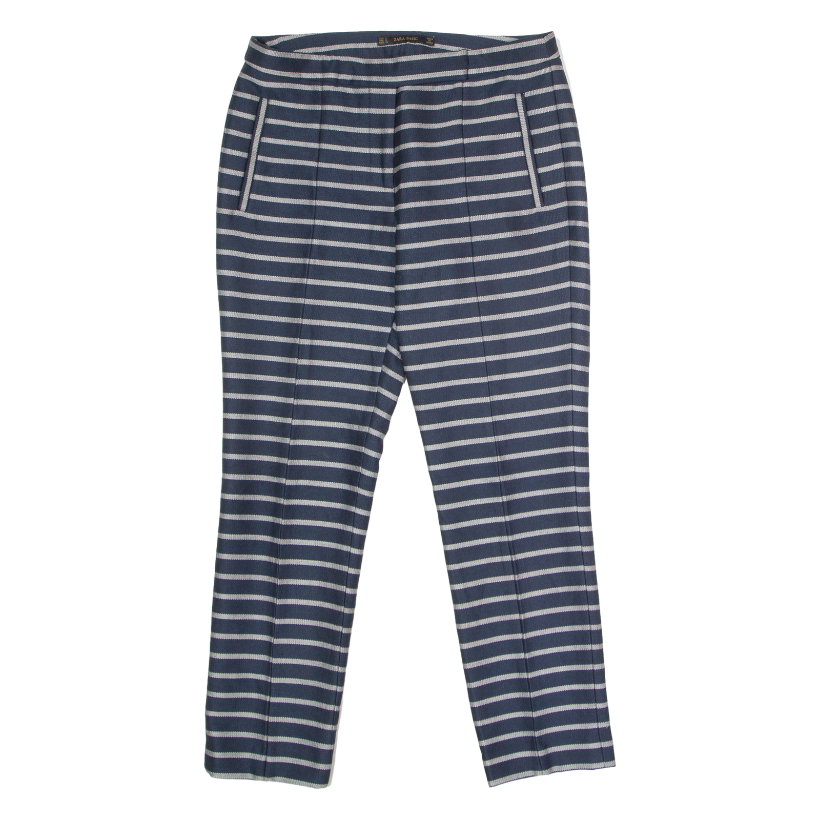ZARA Striped Womens Trousers Blue Regular Tapered W30 L26 Refurbished - N/A refurbished available on Cerqular