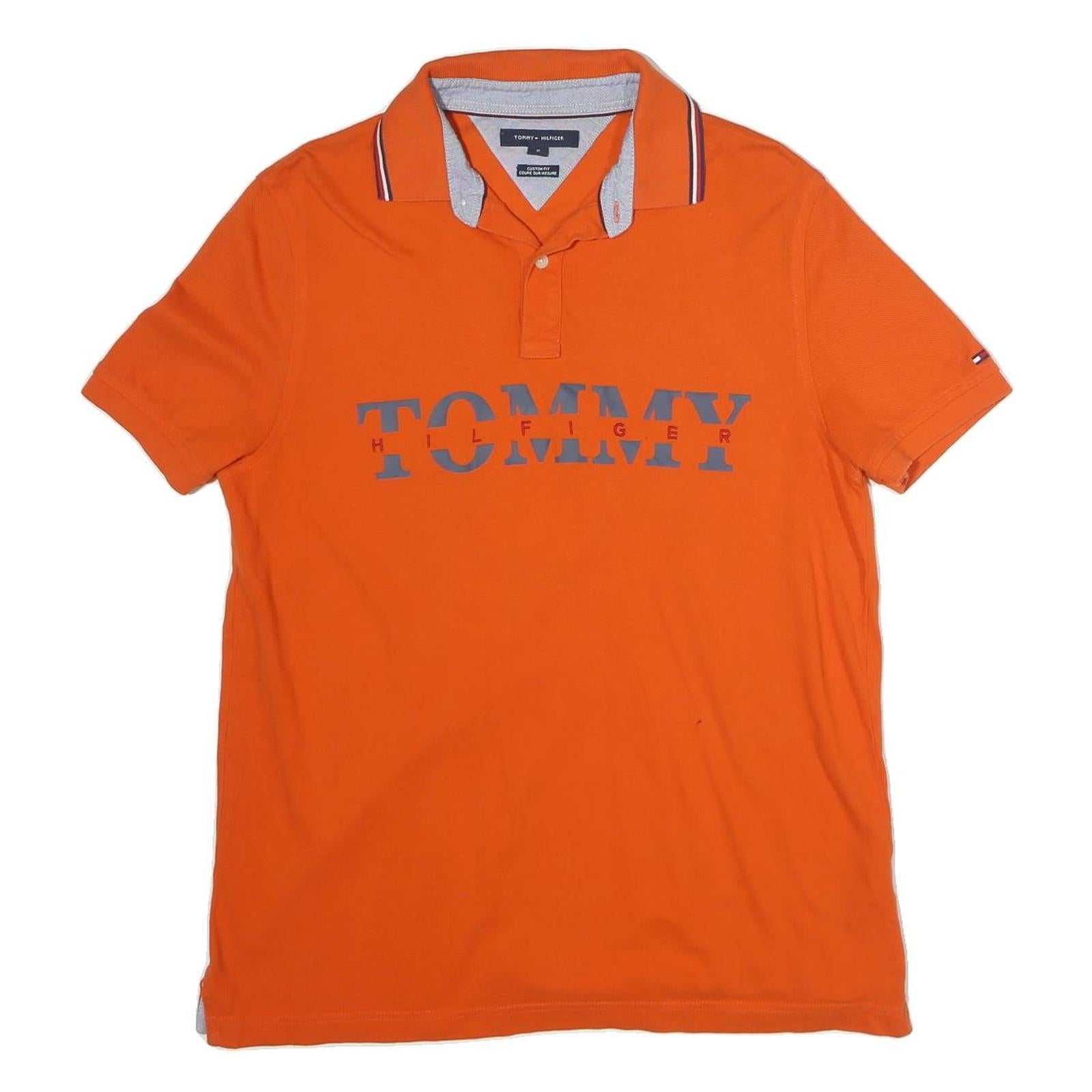 TOMMY HILFIGER Mens Orange Short Sleeve Plain Polo Shirt M Classic Cotton Fit Refurbished - N/A refurbished available on Cerqular