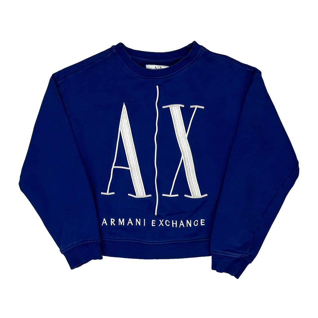 Armani Exchange Sweatshirt - XS Blue Cotton Refurbished - Thrifted (note: this is a term often used to describe second- refurbished available on Cerqular
