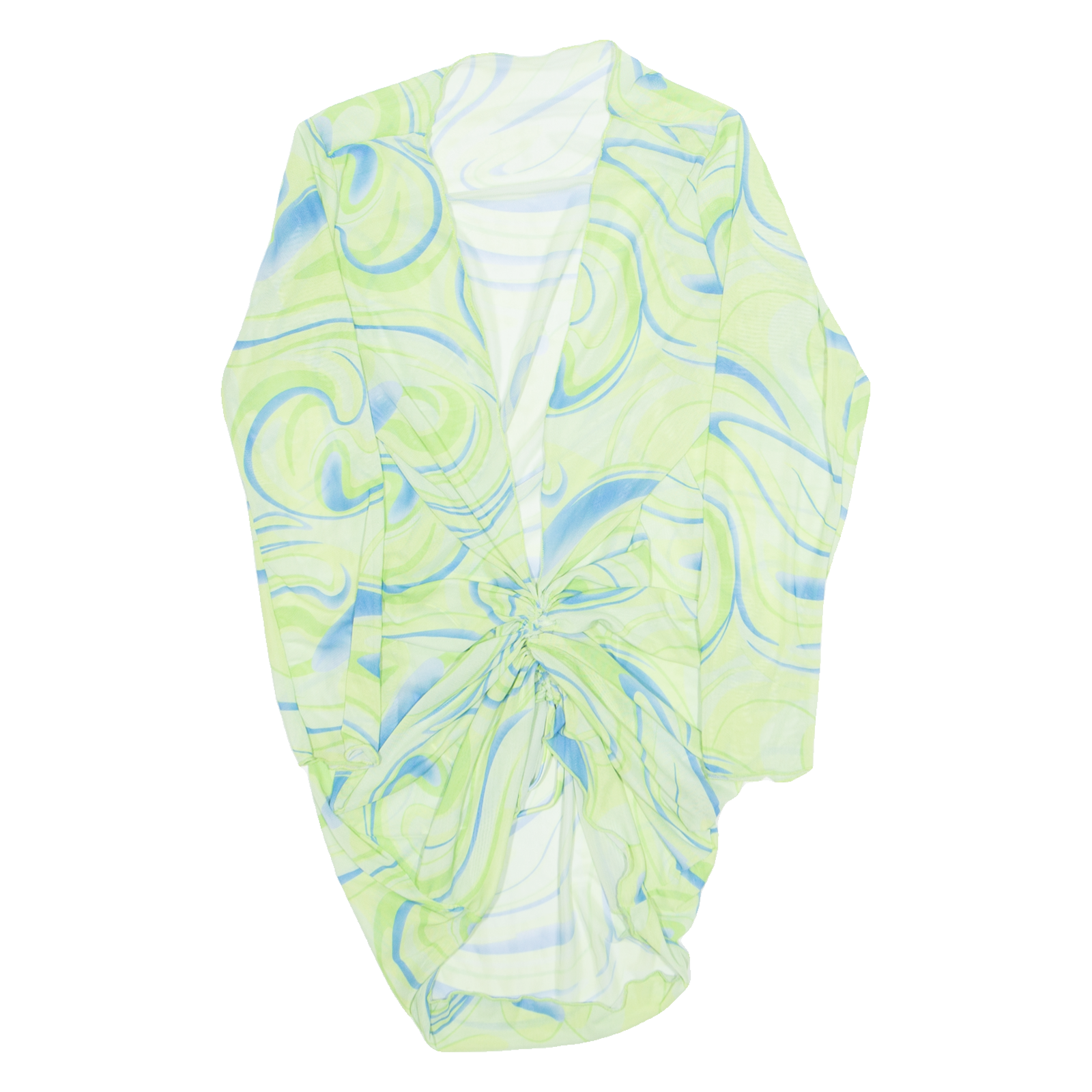 Sheer Womens Printed Top Green V-Neck Long Sleeve Crazy Pattern M Refurbished - N/A refurbished available on Cerqular