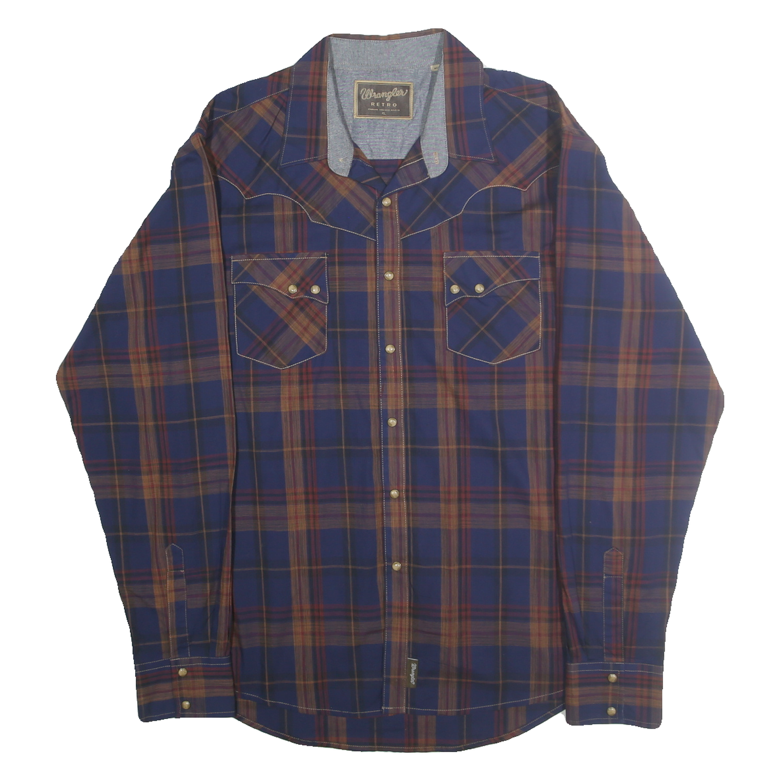 WRANGLER Mens Blue & Brown Retro Check Shirt XL Western Cotton Long Sleeve Refurbished - N/A refurbished available on Cerqular