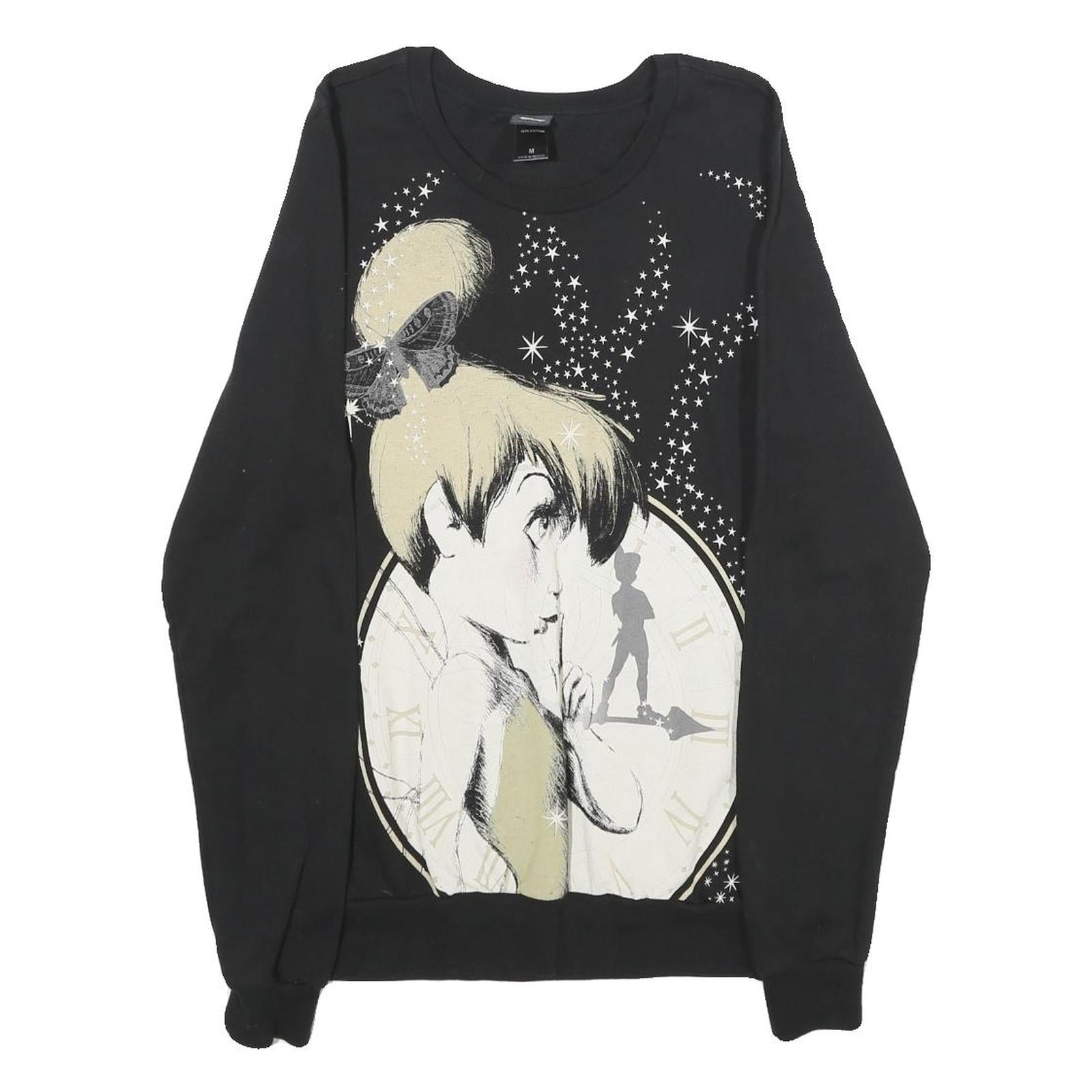 DISNEY Womens Black Tinkerbell Crew Neck M Cotton Sweatshirt Pullover Refurbished - N/A refurbished available on Cerqular