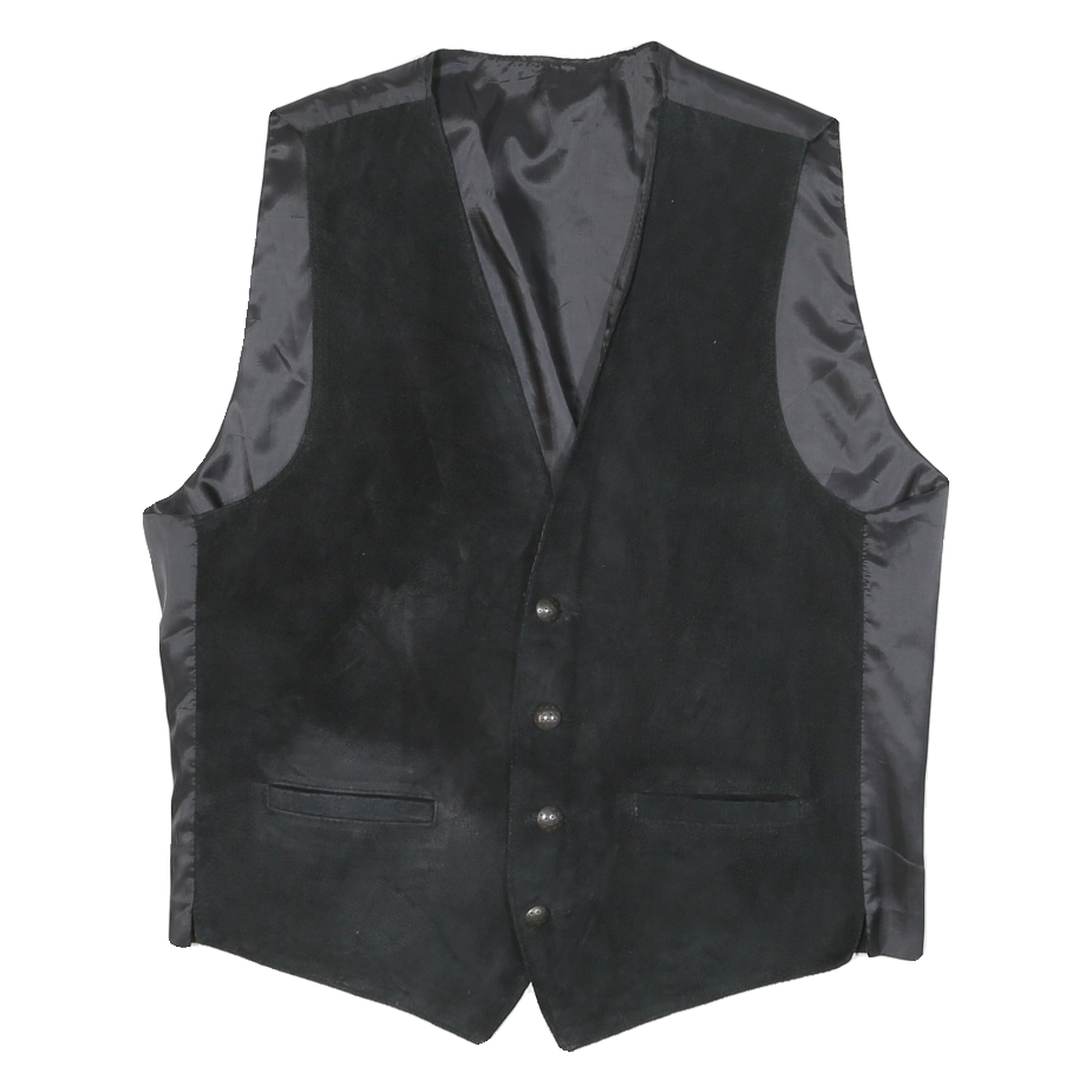 Mens Black Wax Leather Waistcoat Tailored Fit M Button Closure Plain Refurbished - N/A refurbished available on Cerqular
