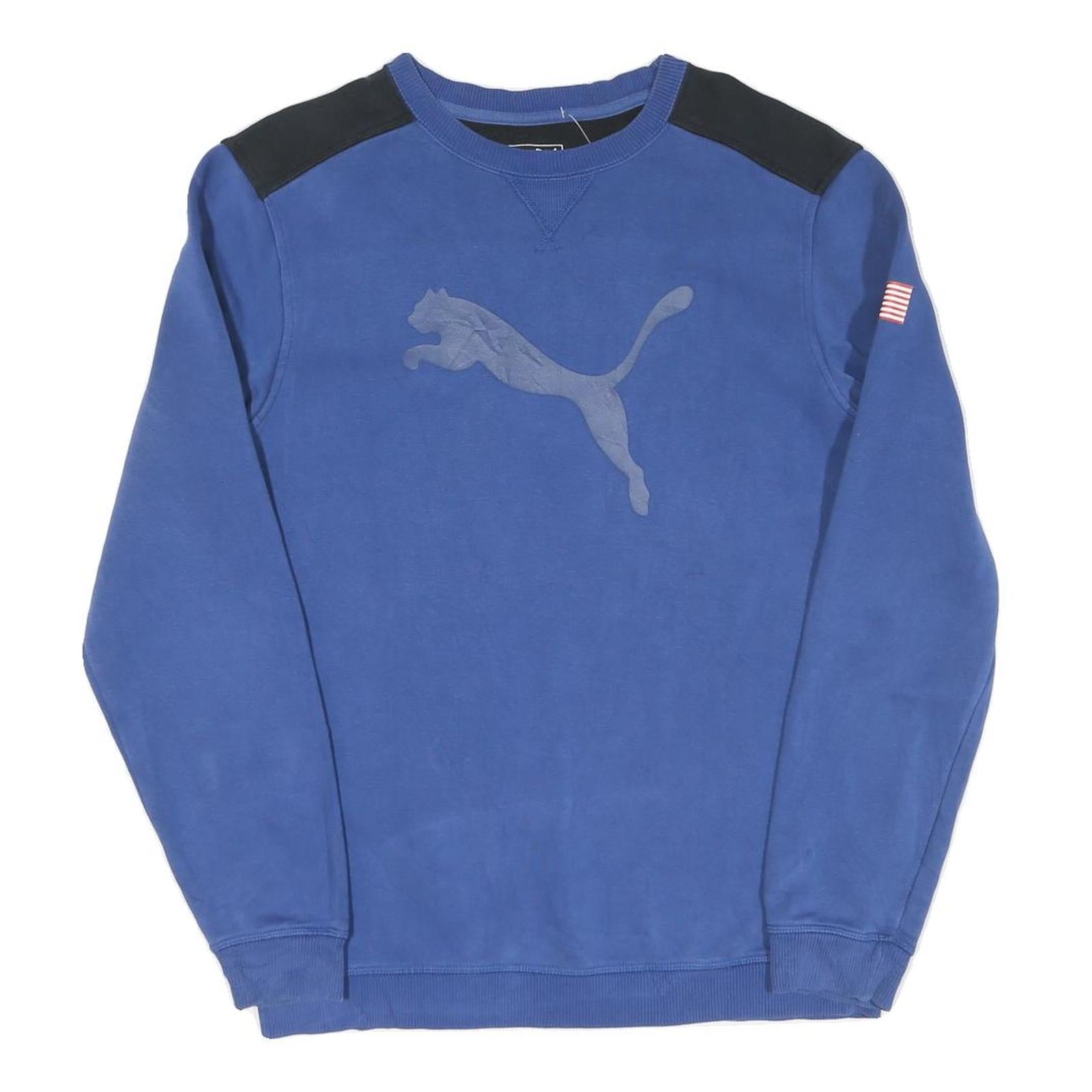 PUMA Mens Blue & Black Sweatshirt Crew Neck S Cotton Logo Graphic Refurbished - N/A refurbished available on Cerqular