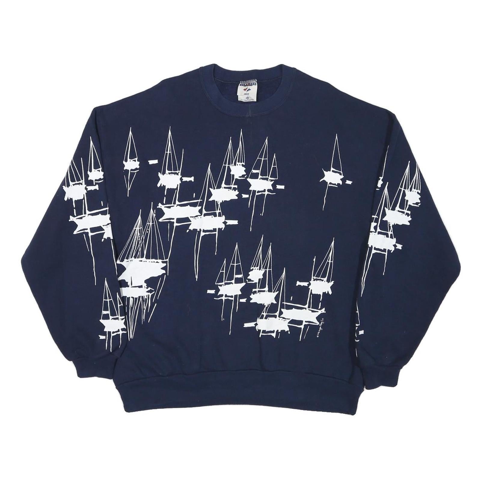 JERZEES Mens Navy Blue Crew Neck XL Sailboat Graphic Cotton Sweatshirt Refurbished - N/A refurbished available on Cerqular