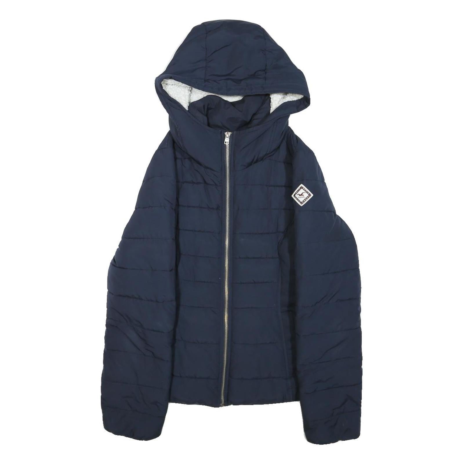HOLLISTER Womens Navy Zip Up Hooded Puffer Jacket M Polyester Blend Warm Refurbished - N/A refurbished available on Cerqular