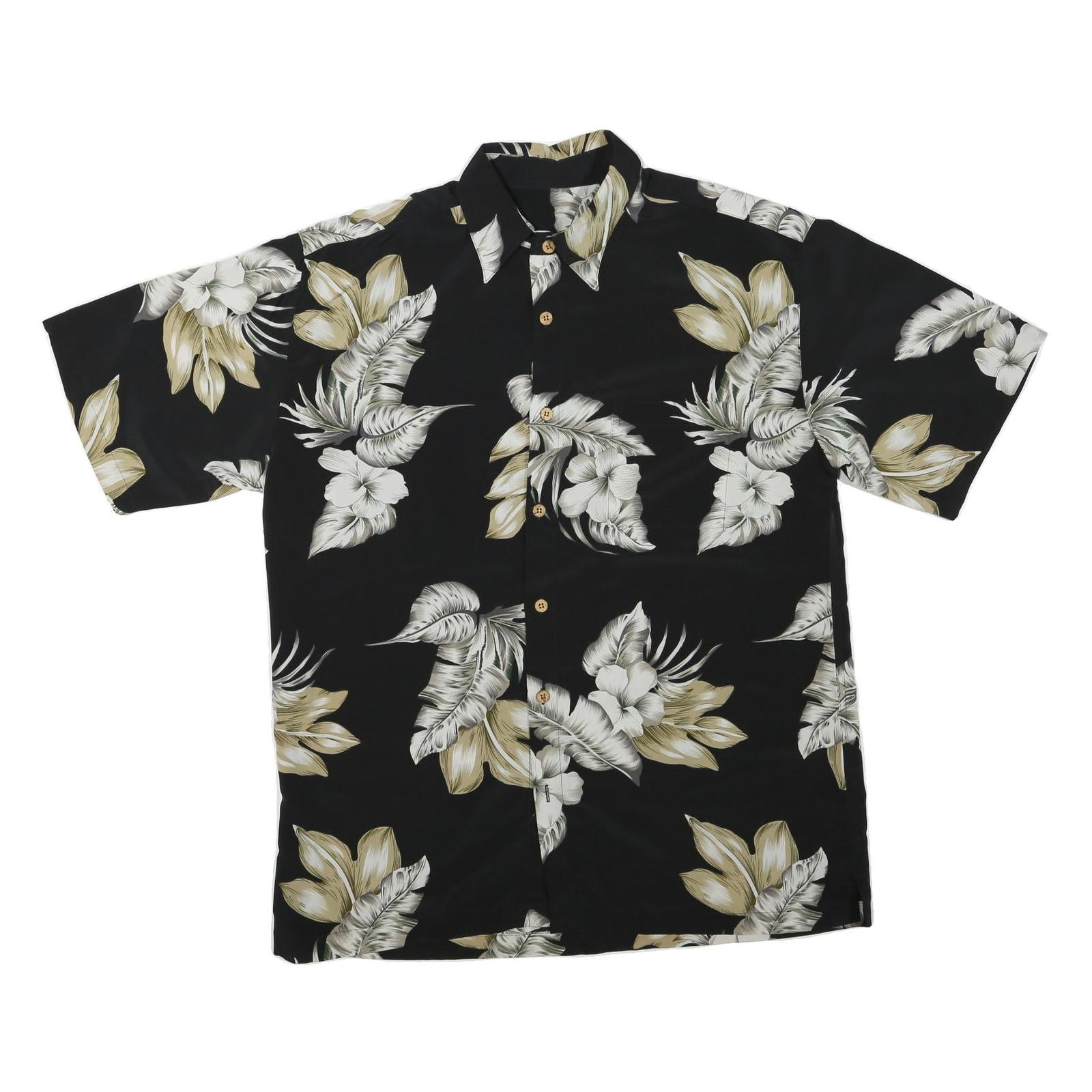 Mens Black & Beige Floral Print Polyester Blend Shirt L Summer Casual Refurbished - N/A refurbished available on Cerqular