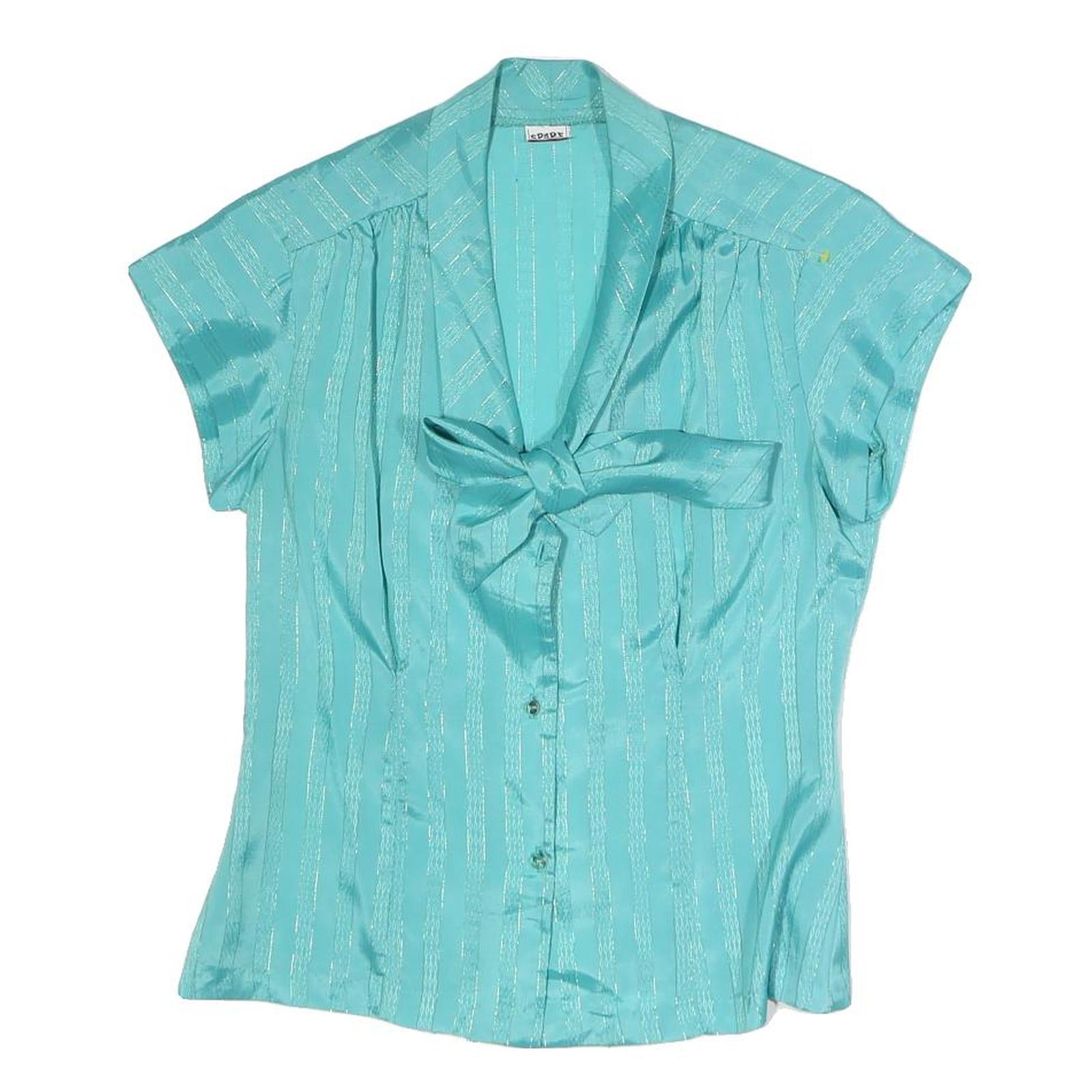 SPARE PARTS Womens Blue Printed Blouse Short Sleeve V-Neck S Tie Front Refurbished - N/A refurbished available on Cerqular