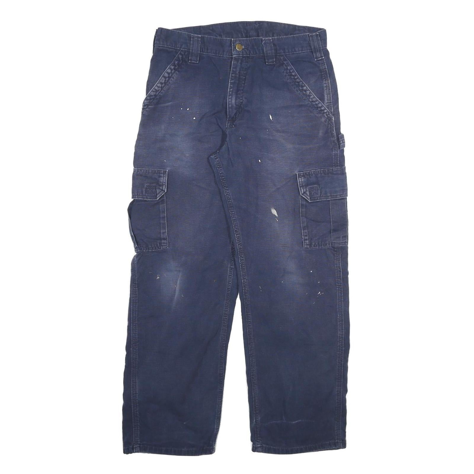 CARHARTT Mens Relaxed Blue Cargo Workwear Cotton Blend Trousers W32 L28 Refurbished - N/A refurbished available on Cerqular