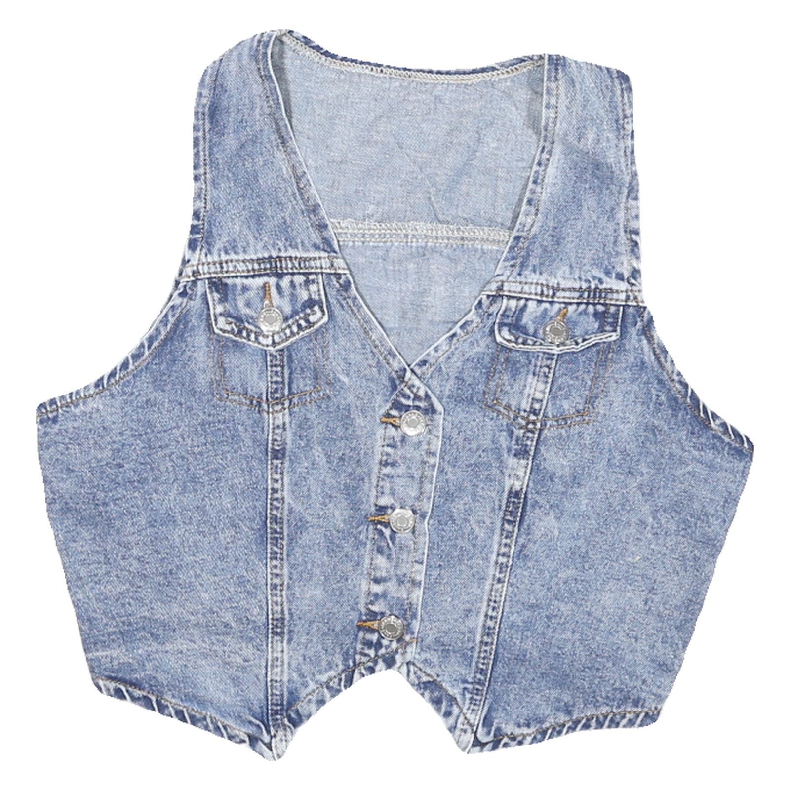 Womens Blue Denim Button Jacket M Polyester Plain Sleeveless Casual Vest Refurbished - N/A refurbished available on Cerqular