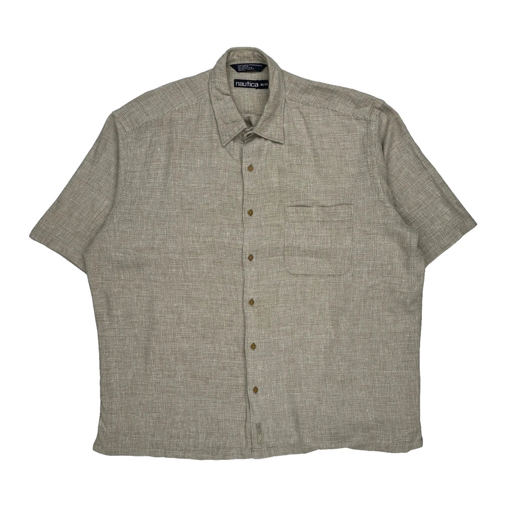 Nautica Short Sleeve Shirt - XL Beige Linen Blend Refurbished - Thrifted (note: this is a term often used to describe second- refurbished available on Cerqular