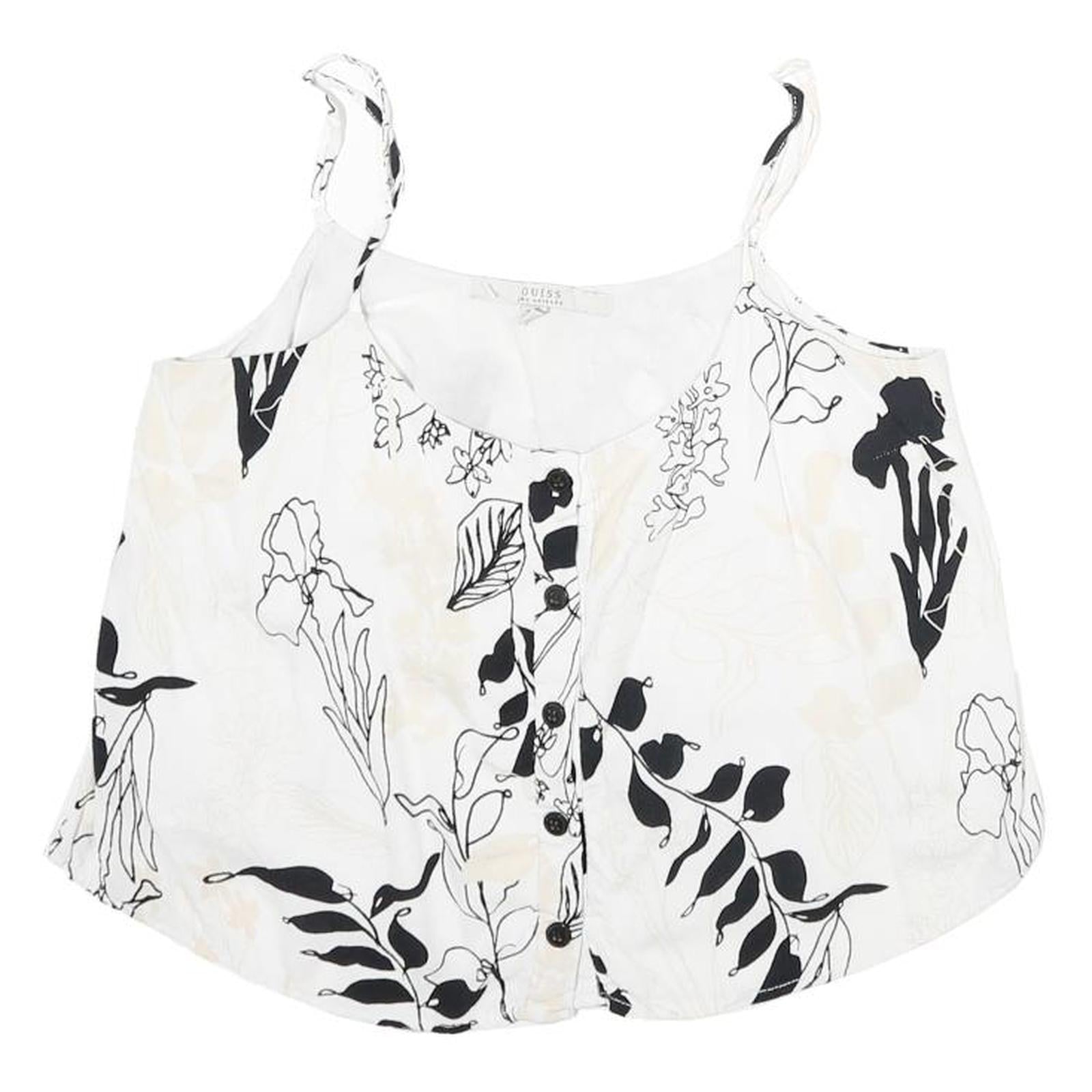Buy GUESS Womens White Black Floral Printed Cropped Sleeveless Scoop Neck Top S Refurbished - $32.49 GUESS Womens White Black Floral Printed Cropped Sleeveless Scoop Neck Top S Refurbished - N/A refurbished available on Cerqular