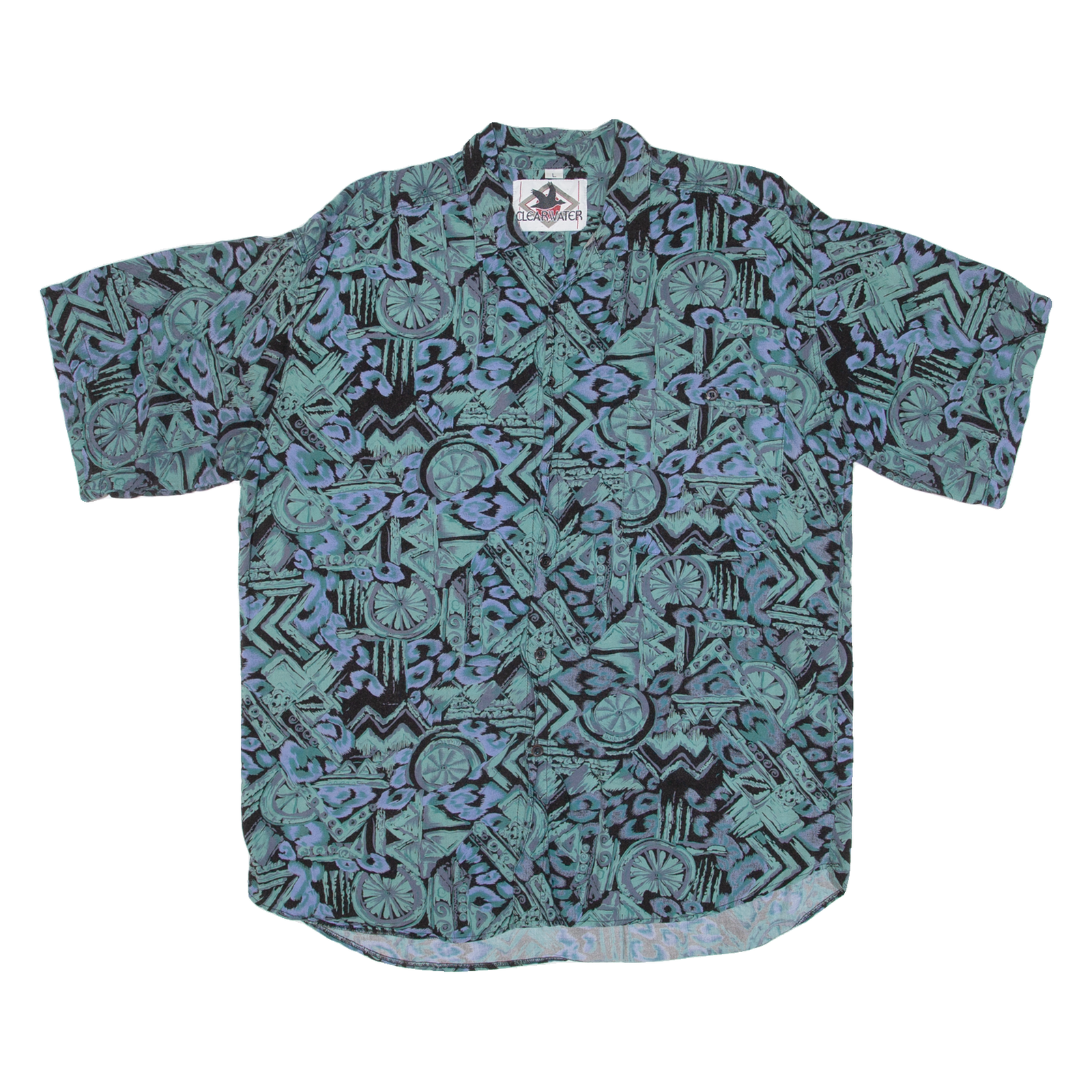 CLEARWATER Mens Hawaiian Shirt Blue Crazy Pattern L Refurbished - N/A refurbished available on Cerqular