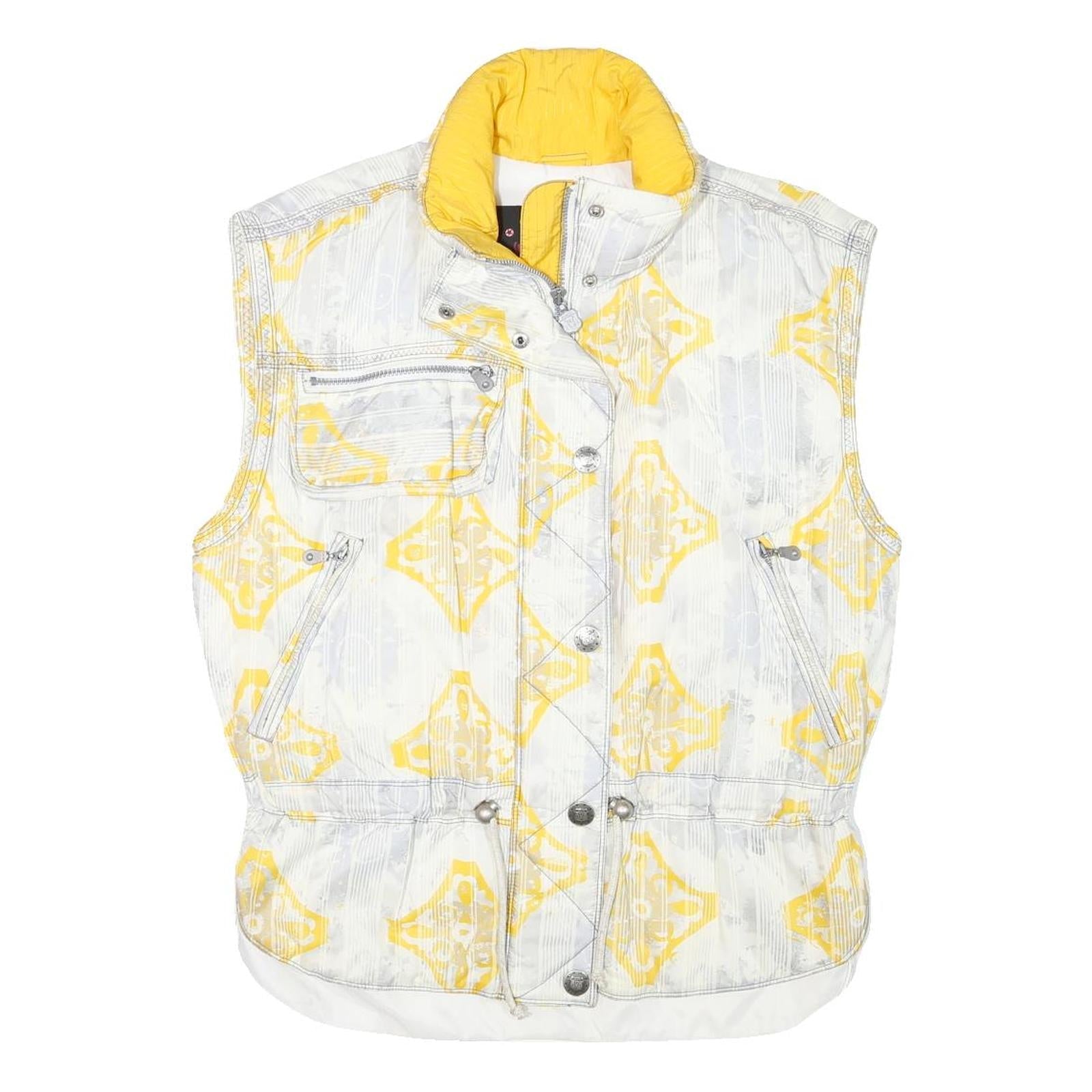 KAELIN Womens White & Yellow Nylon Sleeveless Zip Jacket L Lightweight Patterned Refurbished - N/A refurbished available on Cerqular