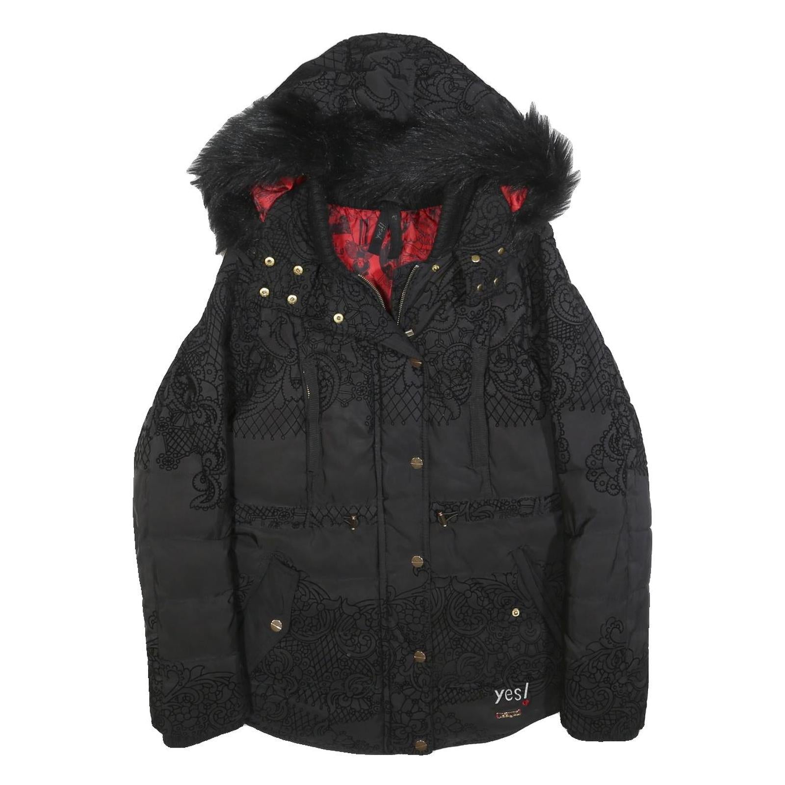 DESIGUAL Womens Black Embroidered Zip Jacket S Polyester Hooded Refurbished - N/A refurbished available on Cerqular