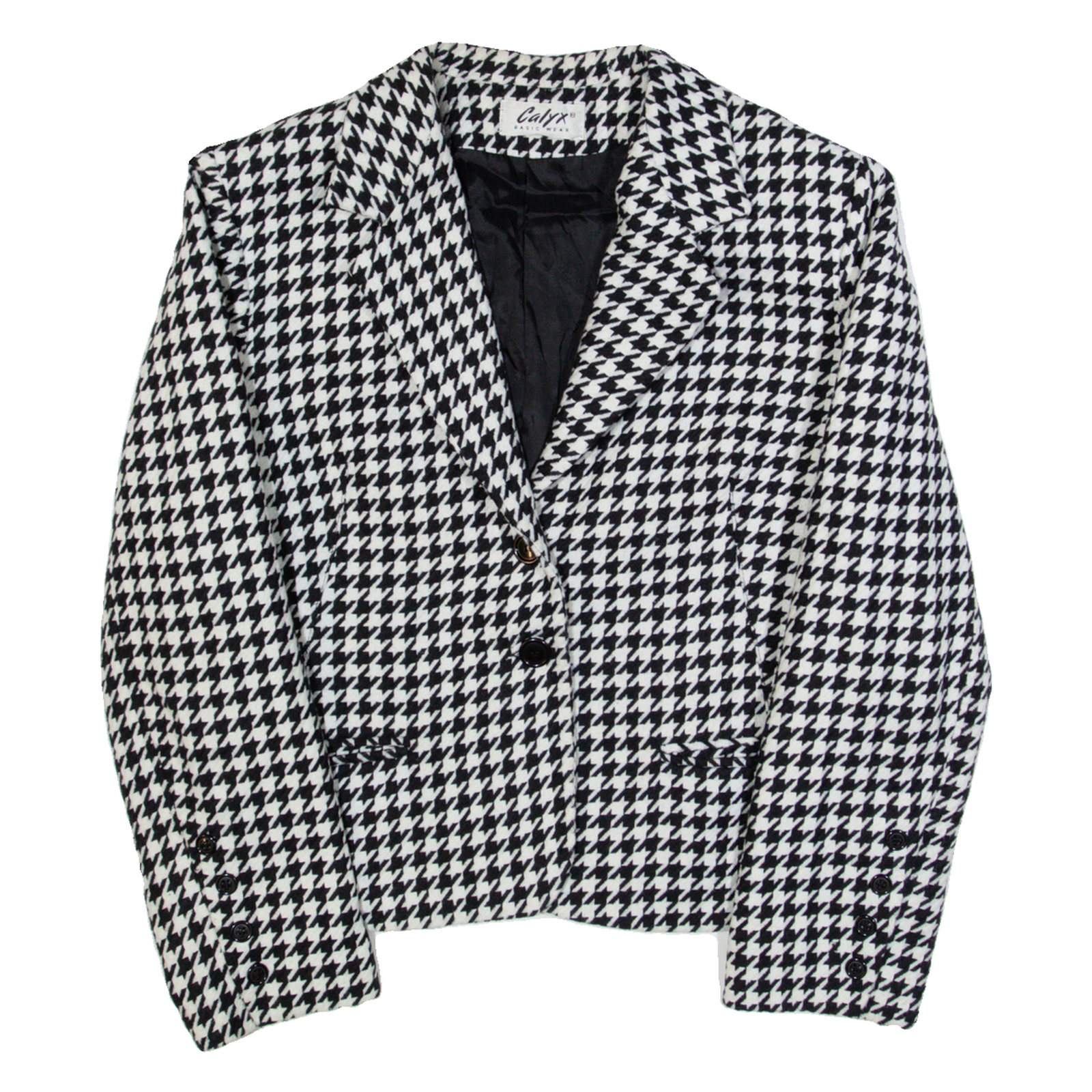 CALYX Womens Blazer Jacket Black Wool 90s Houndstooth M Refurbished - N/A refurbished available on Cerqular