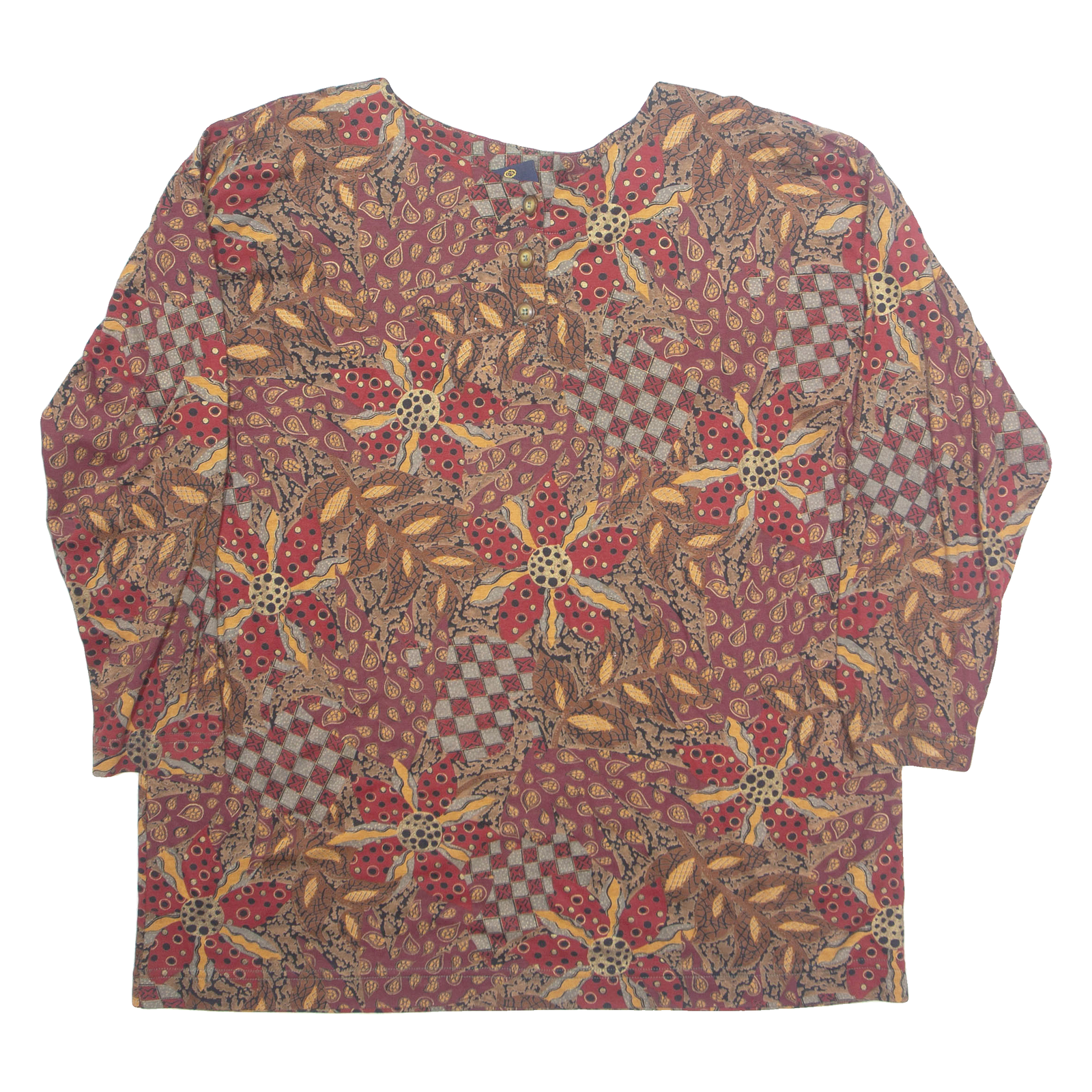 YOUR SIXTH SENSE Womens Printed Blouse Maroon Long Sleeve Crazy Pattern L Refurbished - N/A refurbished available on Cerqular
