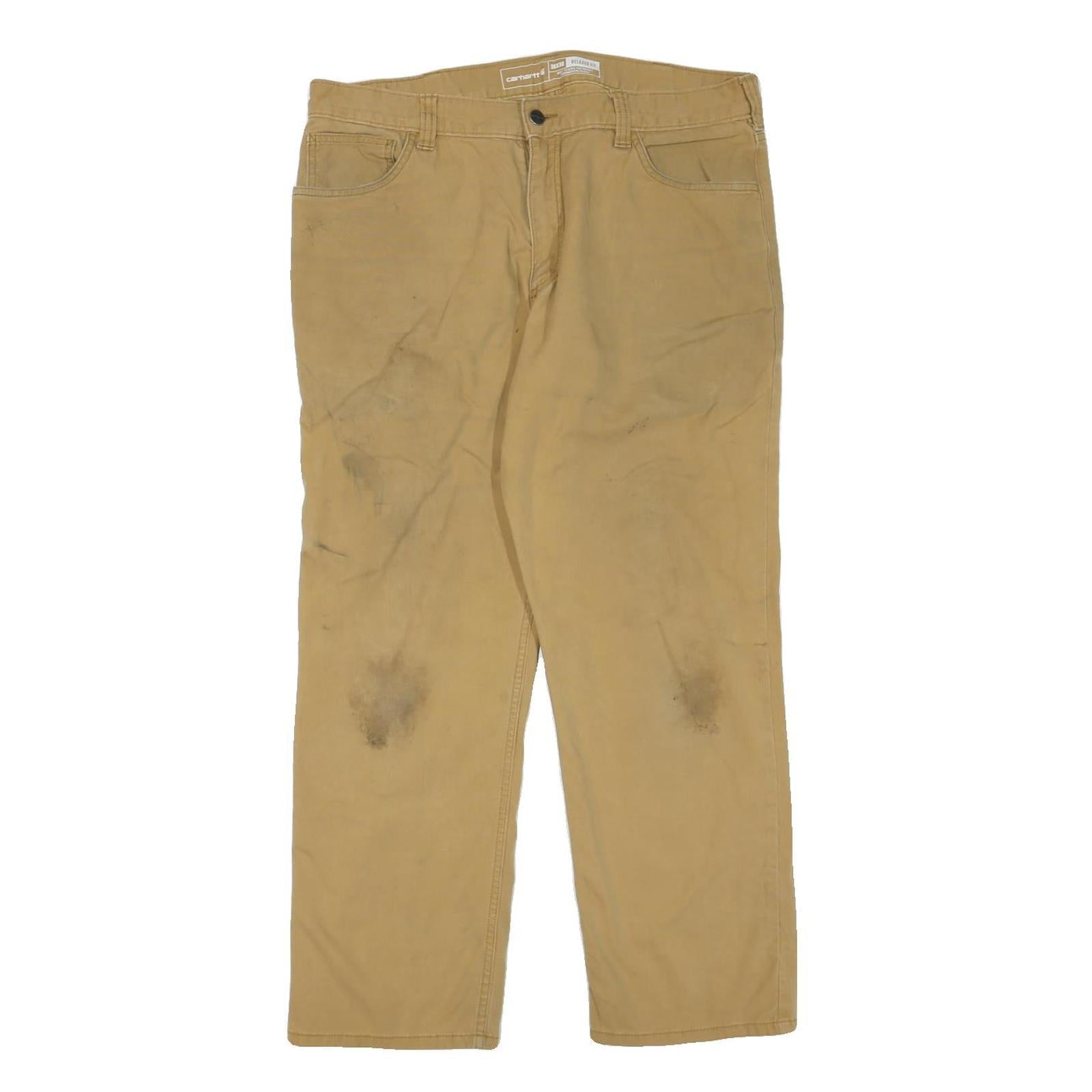 CARHARTT Mens Cotton Blend Beige Regular Fit Straight Leg Trousers W36 L30 Refurbished - N/A refurbished available on Cerqular
