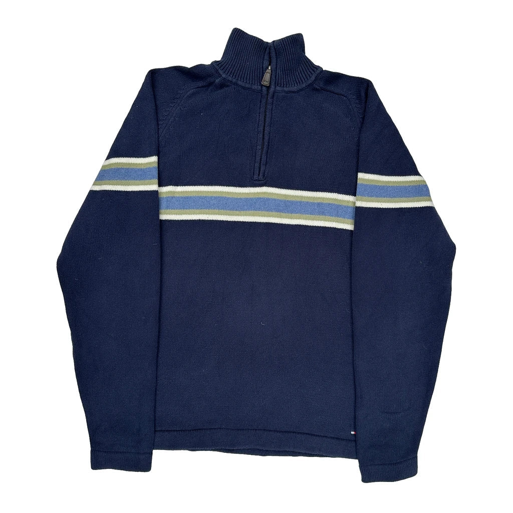 Buy Tommy Hilfiger Striped Jumper - Small Navy Cotton Refurbished - $46.89 Tommy Hilfiger Striped Jumper - Small Navy Cotton Refurbished - Thrifted (note: this is a term often used to describe second- refurbished available on Cerqular