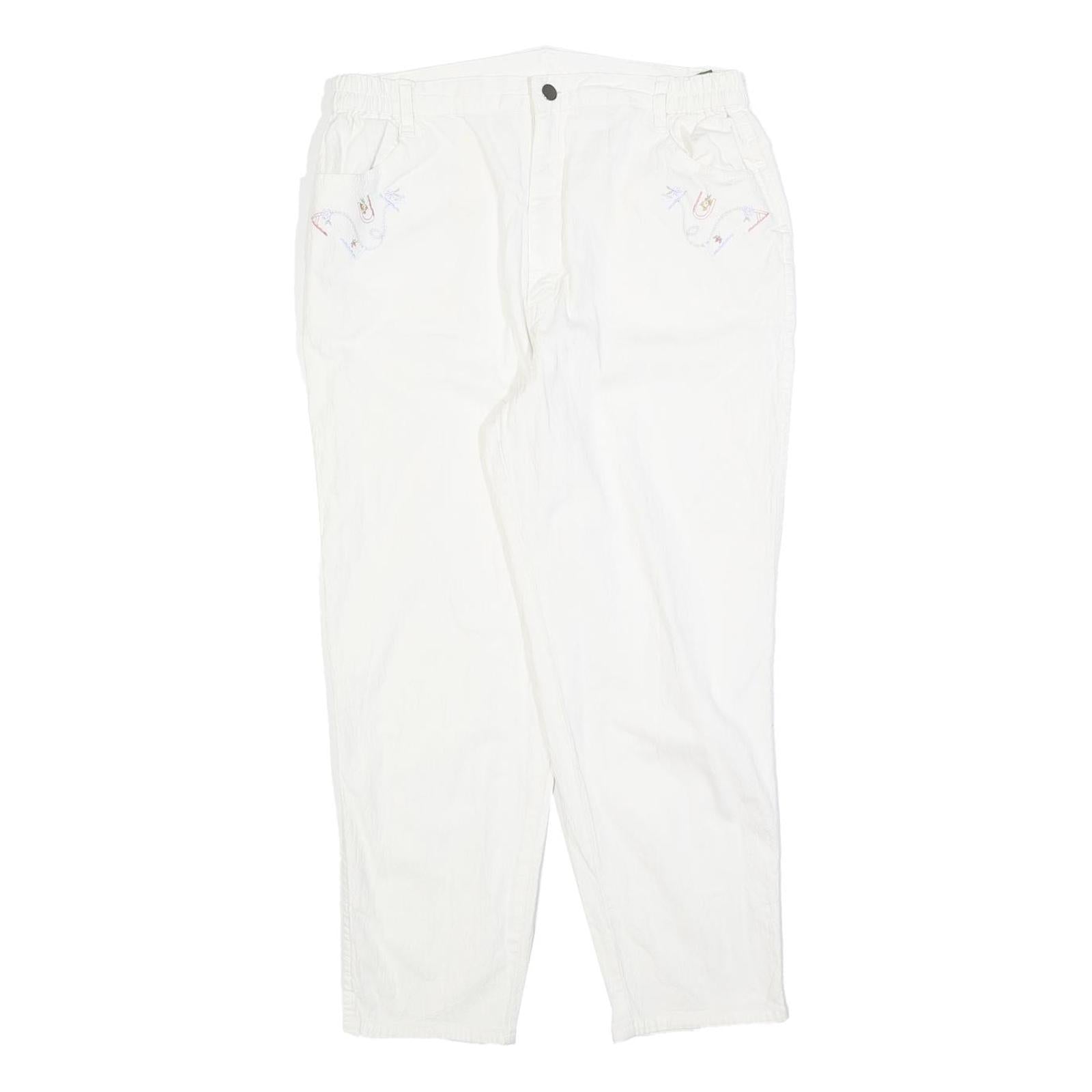 Womens Regular Fit White Cotton Blend Zip Trousers W30 L25 Casual Embroidered Refurbished - N/A refurbished available on Cerqular