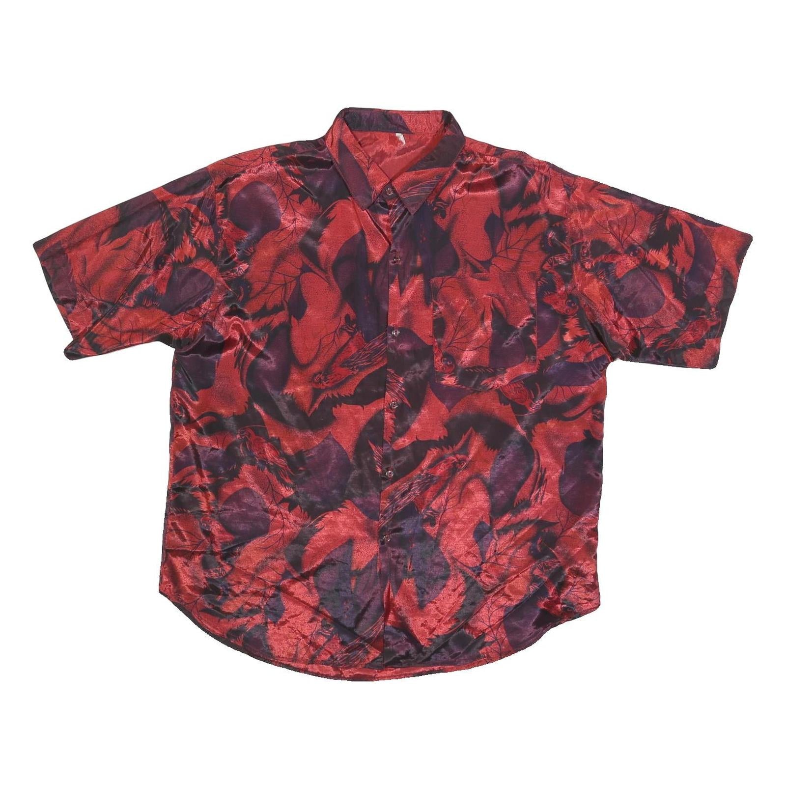 Mens Red & Purple Floral Pattern Short Sleeve Shirt L Polyester Blend Casual Refurbished - N/A refurbished available on Cerqular