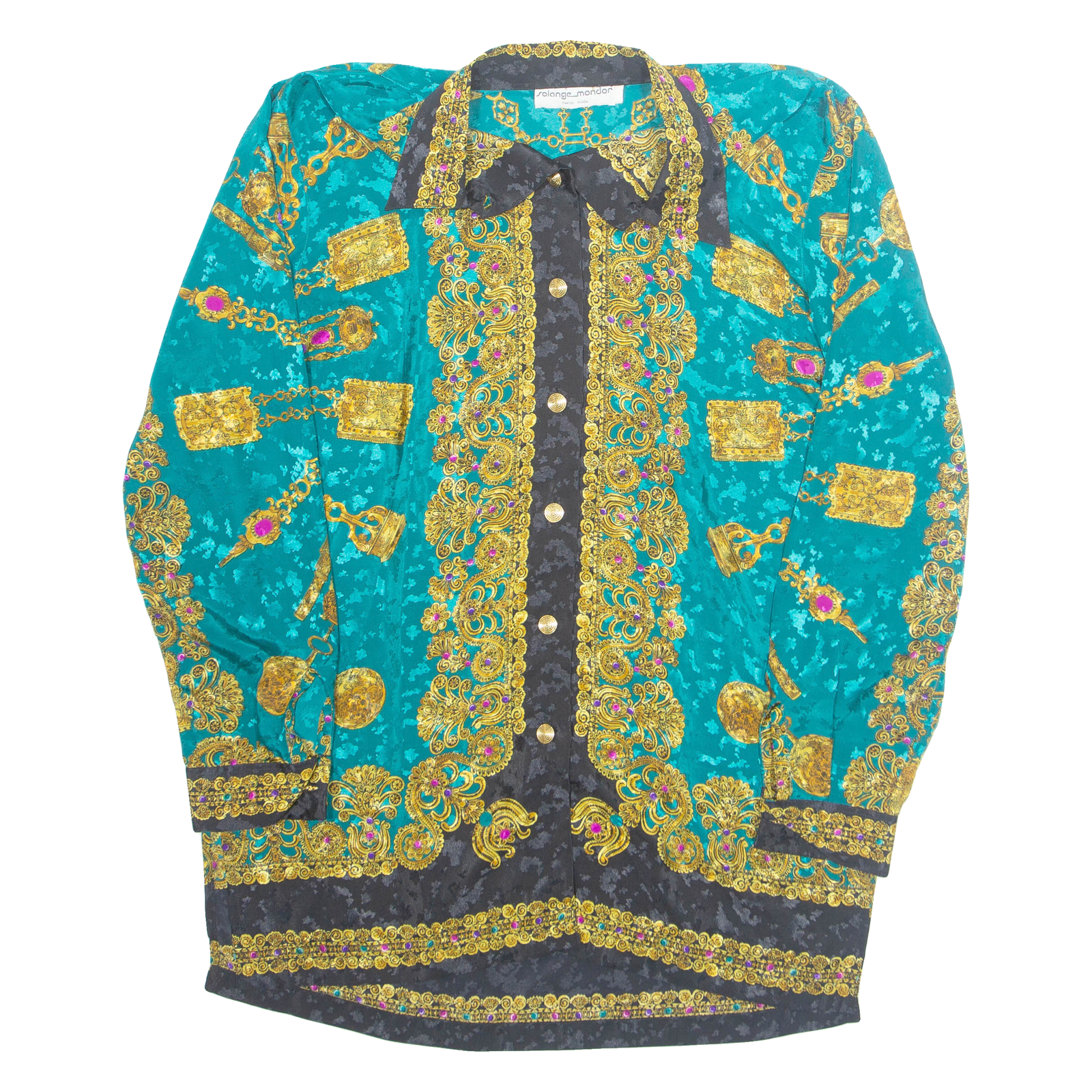 Womens Printed Shirt Blue Collared Long Sleeve Crazy Pattern L Refurbished - N/A refurbished available on Cerqular