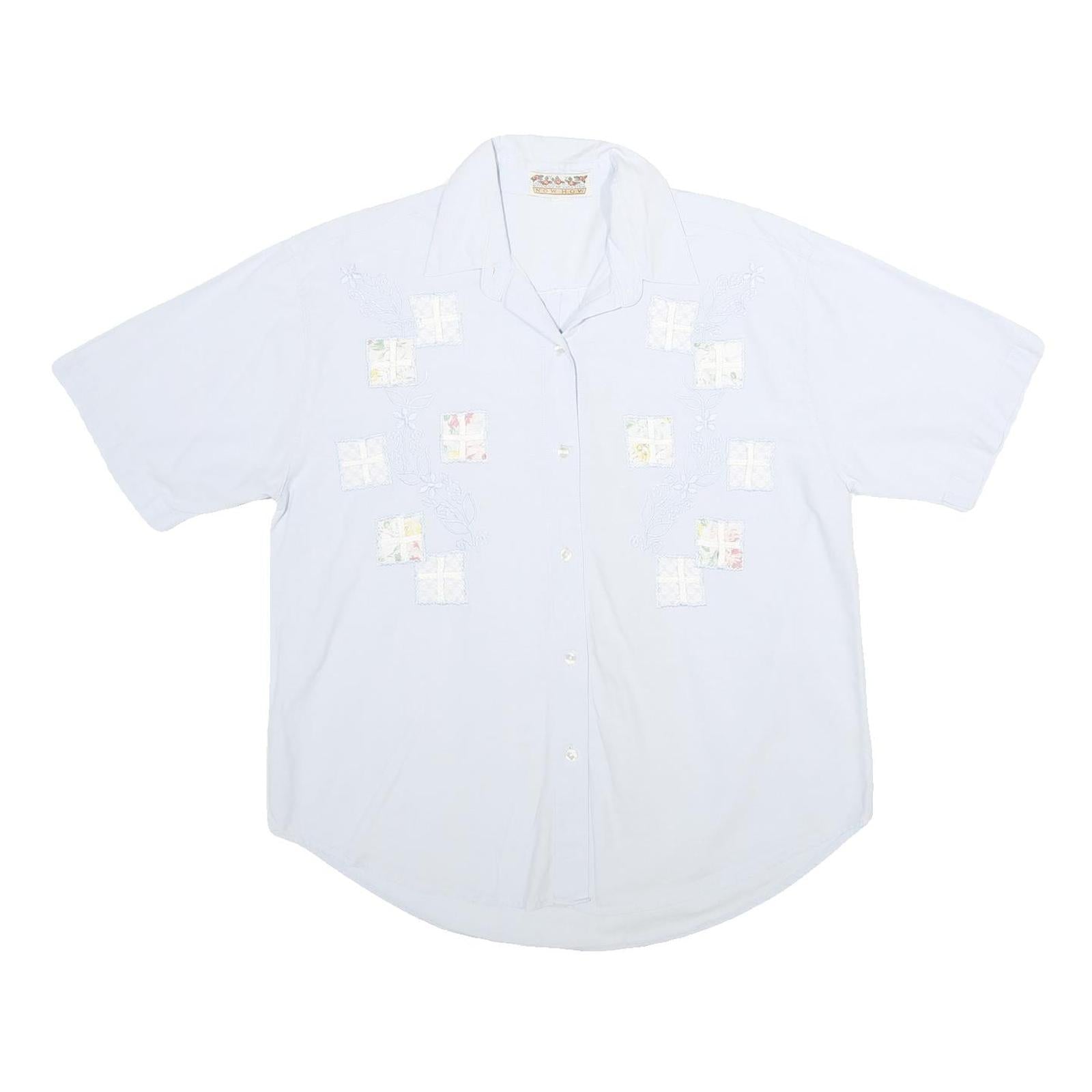 NOW HOW Womens White Cotton Shirt XL Embroidered Patchwork Button Front Refurbished - N/A refurbished available on Cerqular