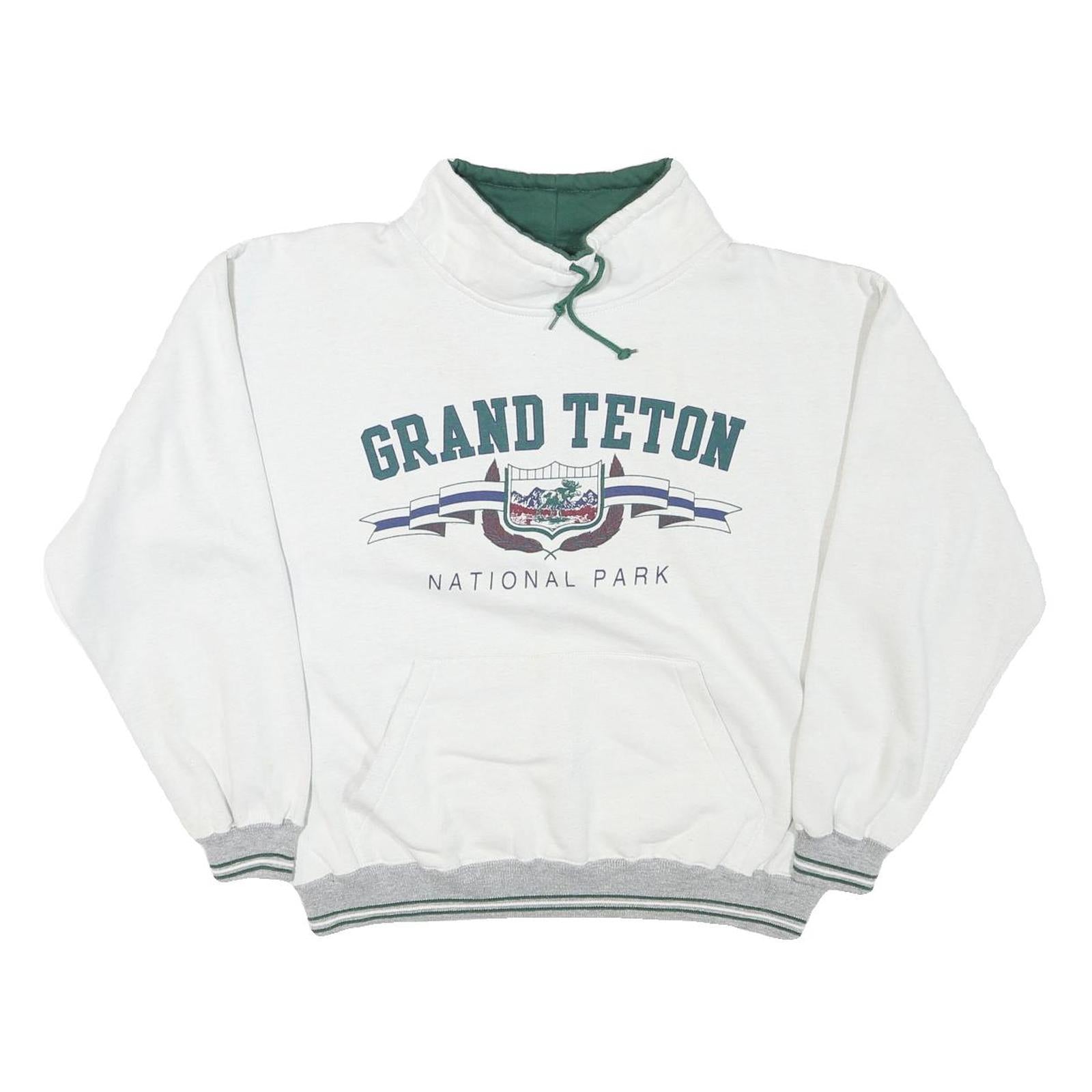GEAR Mens White Grand Teton National Park Crew Neck M Cotton Sweatshirt Refurbished - N/A refurbished available on Cerqular