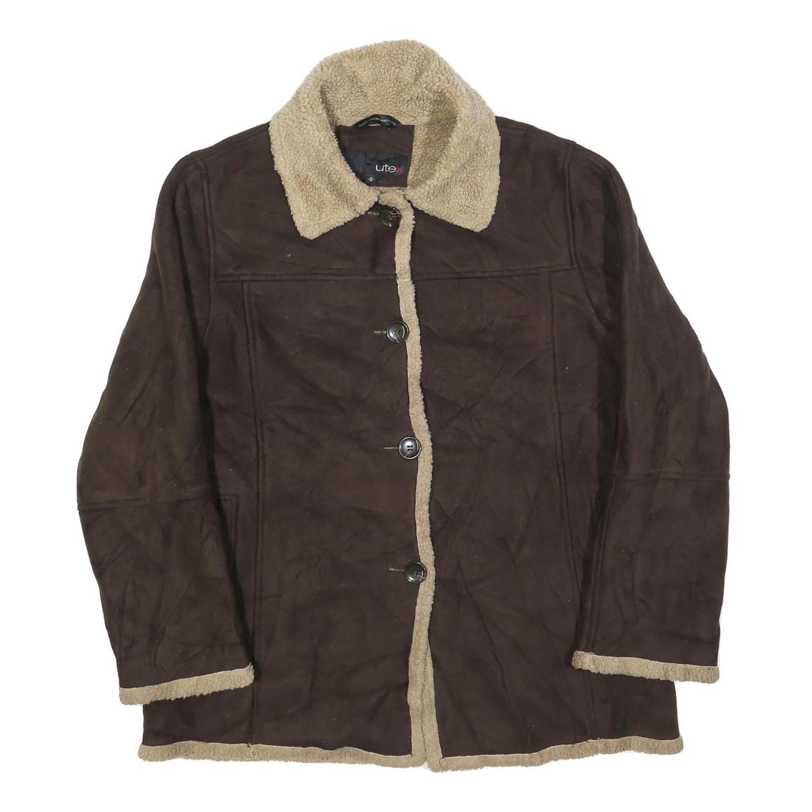 UTEX Womens Brown Suede Button Jacket S Shearling Collar Casual Outerwear Refurbished - N/A refurbished available on Cerqular