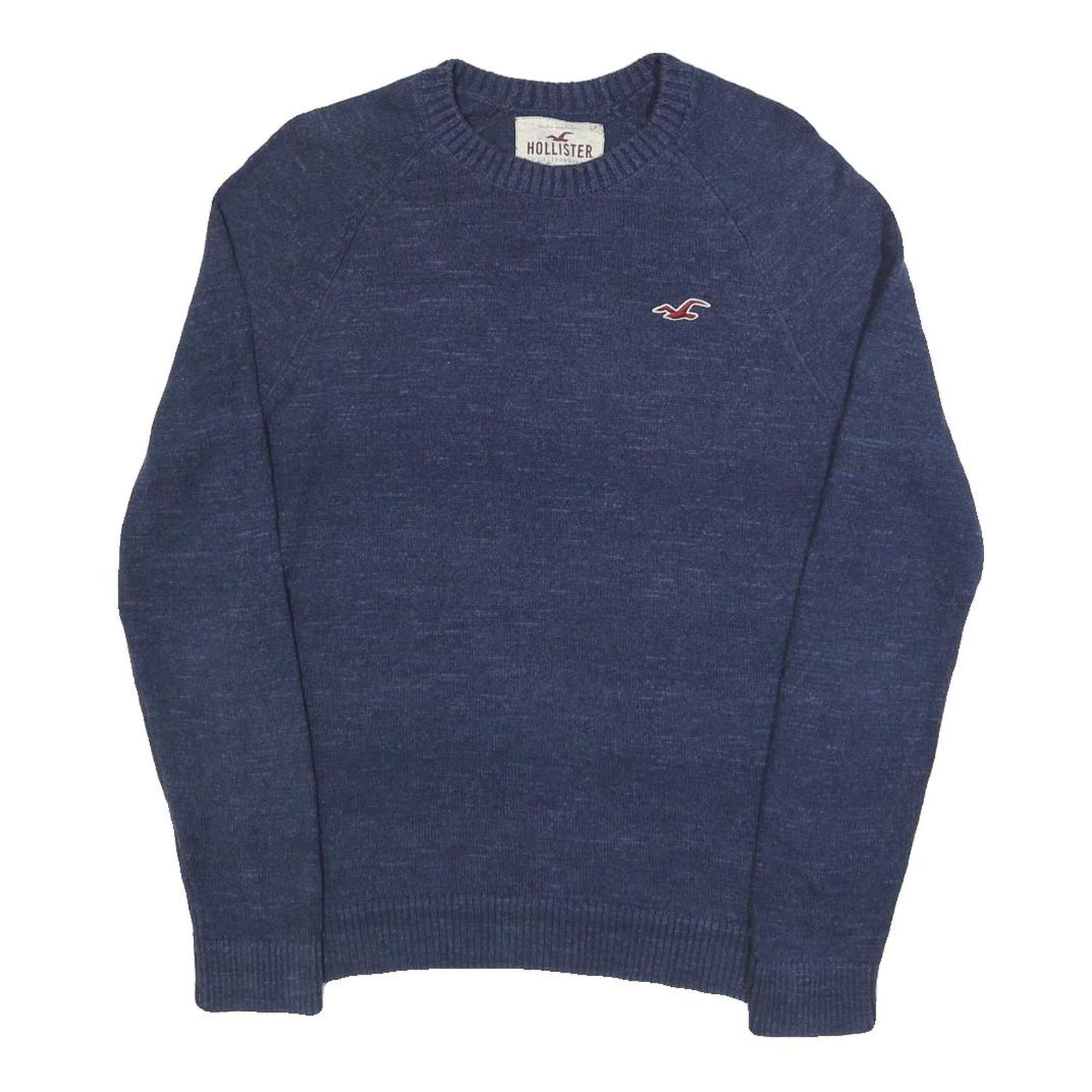 HOLLISTER Mens Blue Plain Jumper Crew Neck Basic Knit S Casual Cotton Pullover Refurbished - N/A refurbished available on Cerqular