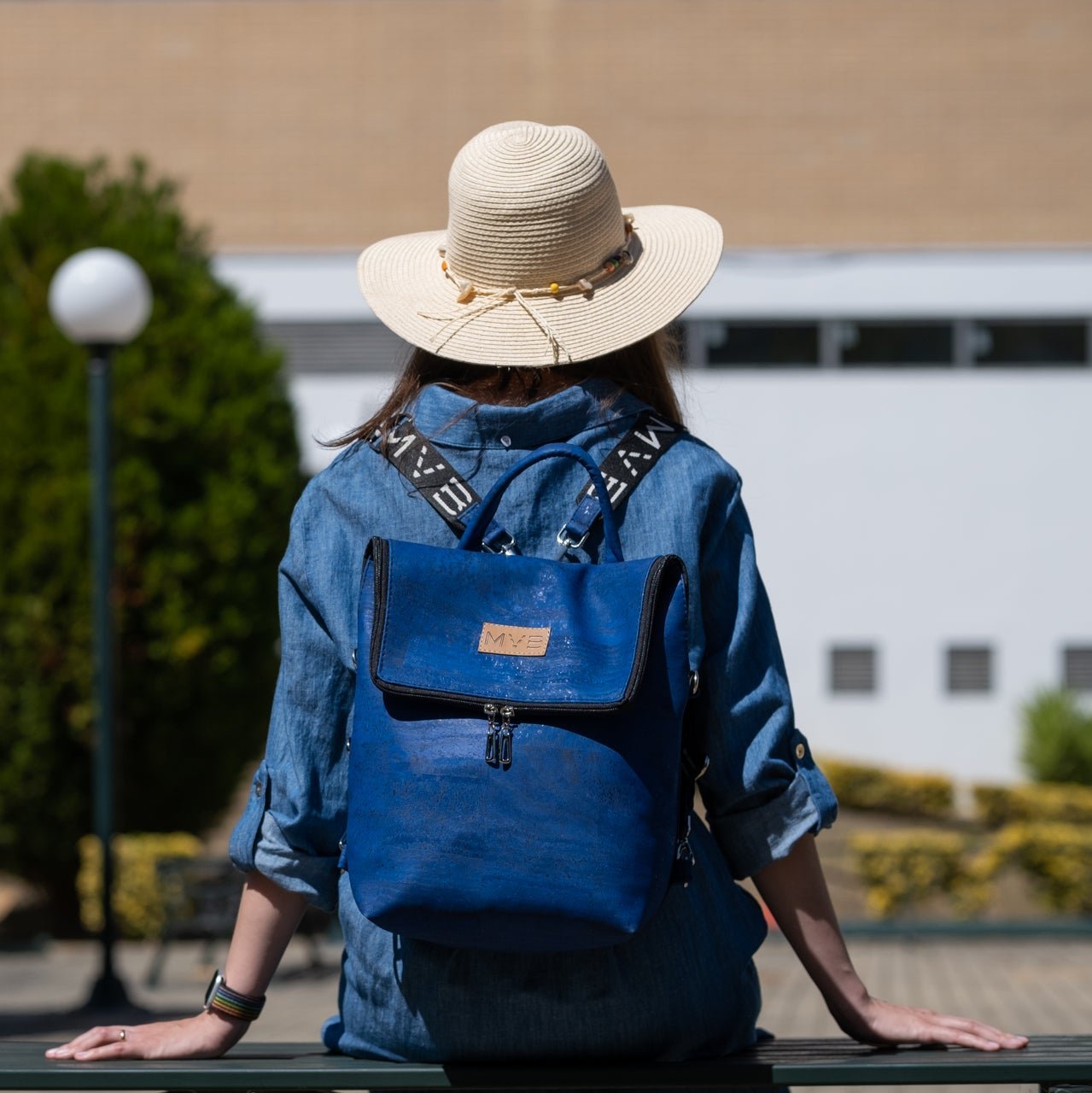 Trio Vegan Backpack Blue | Choose Strap Style: Cork Strap Refurbished - My Vegan Bags refurbished available on Cerqular