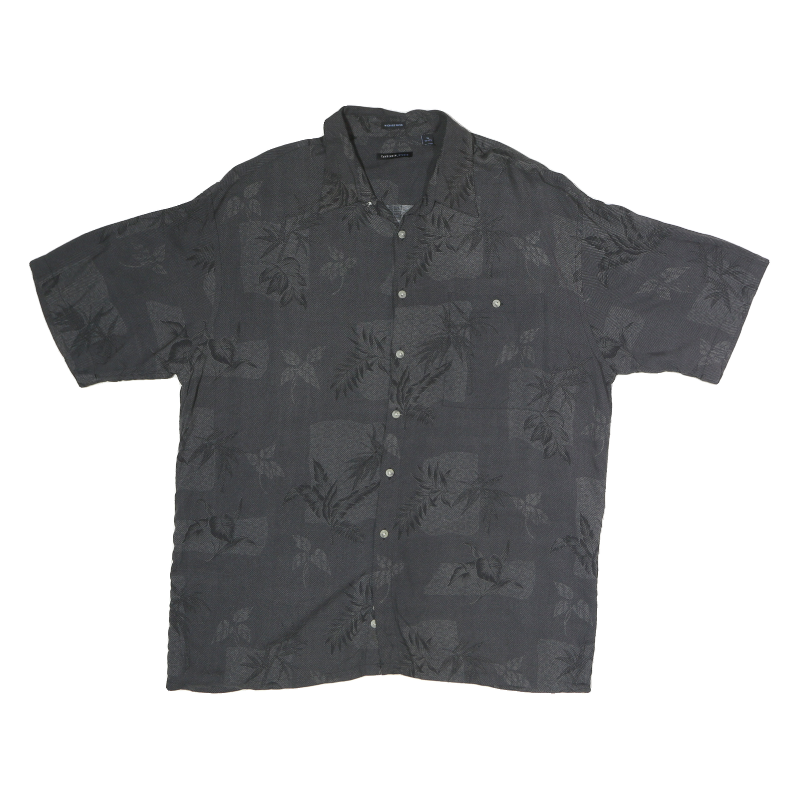 VAN HEUSEN Mens Grey & Black Patterned Cotton Shirt XL Button Up Casual Refurbished - N/A refurbished available on Cerqular