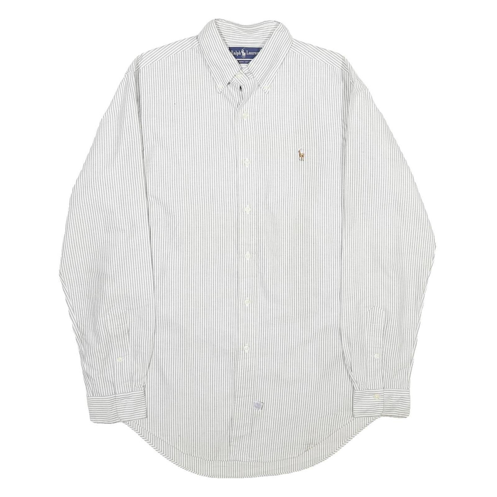 RALPH LAUREN Mens White & Grey Striped Shirt L Classic Button-Down Cotton Refurbished - N/A refurbished available on Cerqular